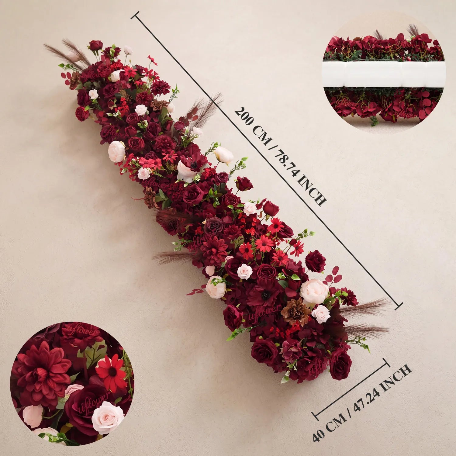 Uflower Luxury Burgundy Floral Row Wedding & Event Backdrop MC80308-01