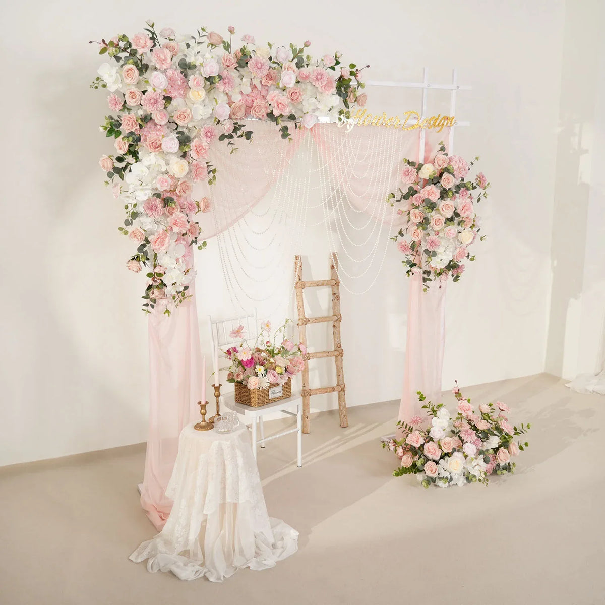 Uflower Wedding Backdrop Pink Rose Green Leaf Floral Arrangement SET80128 - Uflower