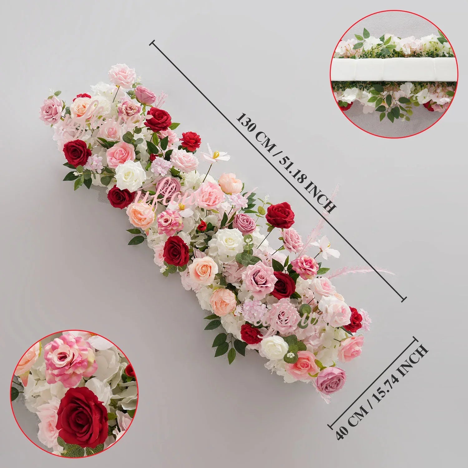 Uflower Pink White Rose Table Runner Sofa Floral Wedding Backdrop Decor SET80137 - Uflower