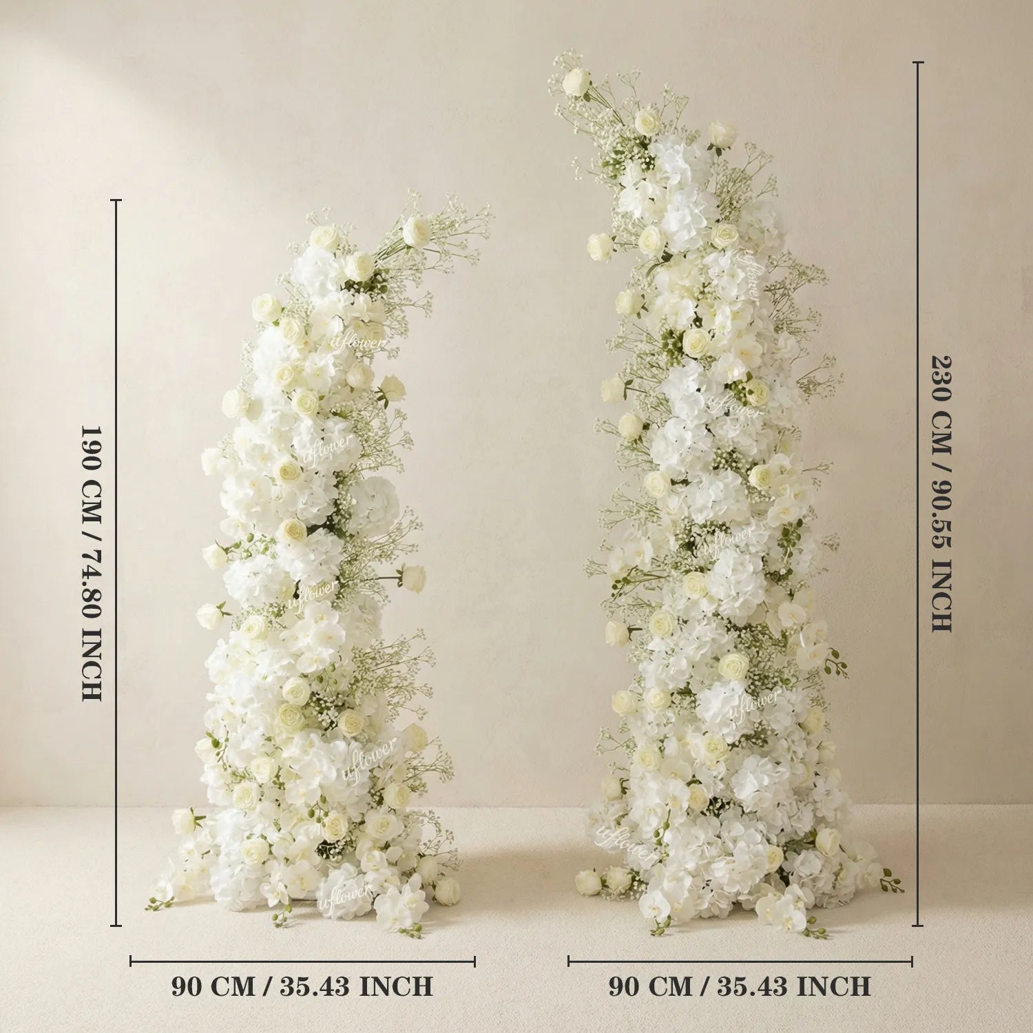 Uflower Baby's Breath White Floral Horn Arch Wedding Party Backdrop Decor SET80231