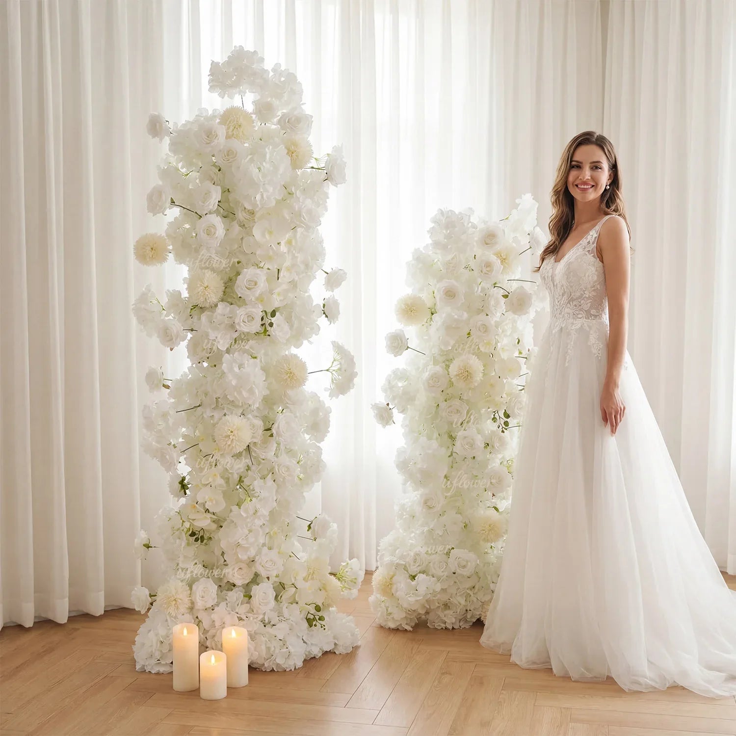 Artificial White Rose Wedding KT Backdrop Flower Row Decor SET80071 - Uflower