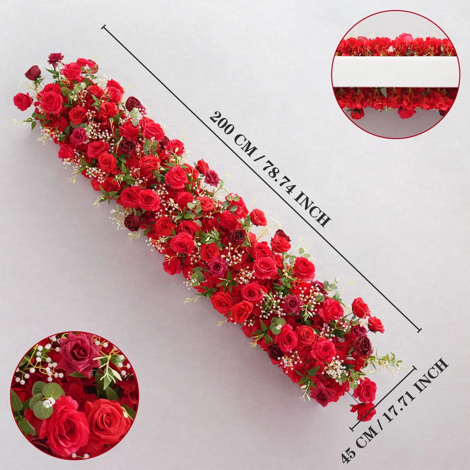 Uflower Artificial Red Rose Babysbreath Green Leaf Flower Row Wedding KT Backdrop Decor MC80131 - Uflower