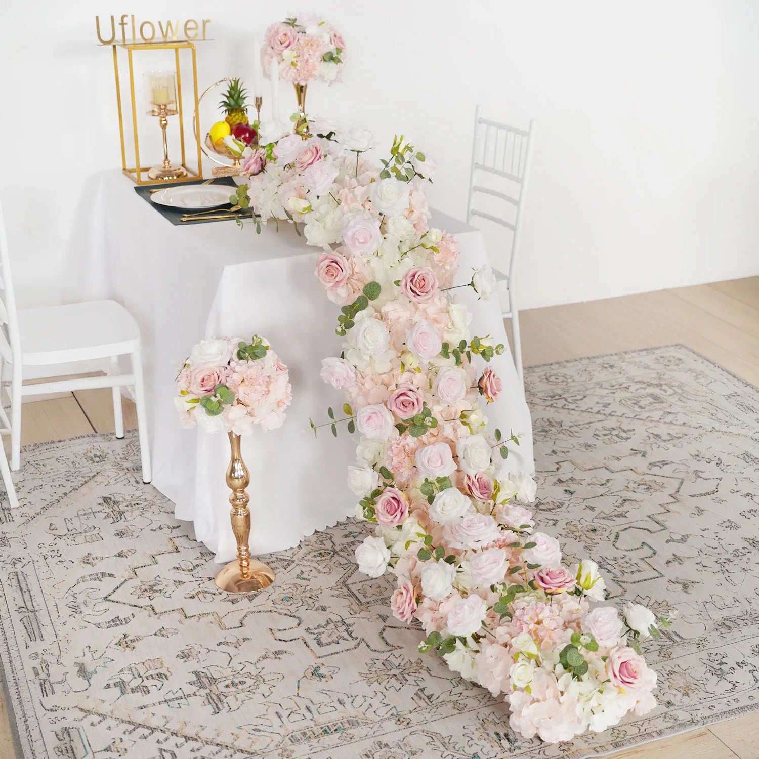Uflower Wedding Backdrop Decor Flower Row Table Runner MC80085-01 - Uflower
