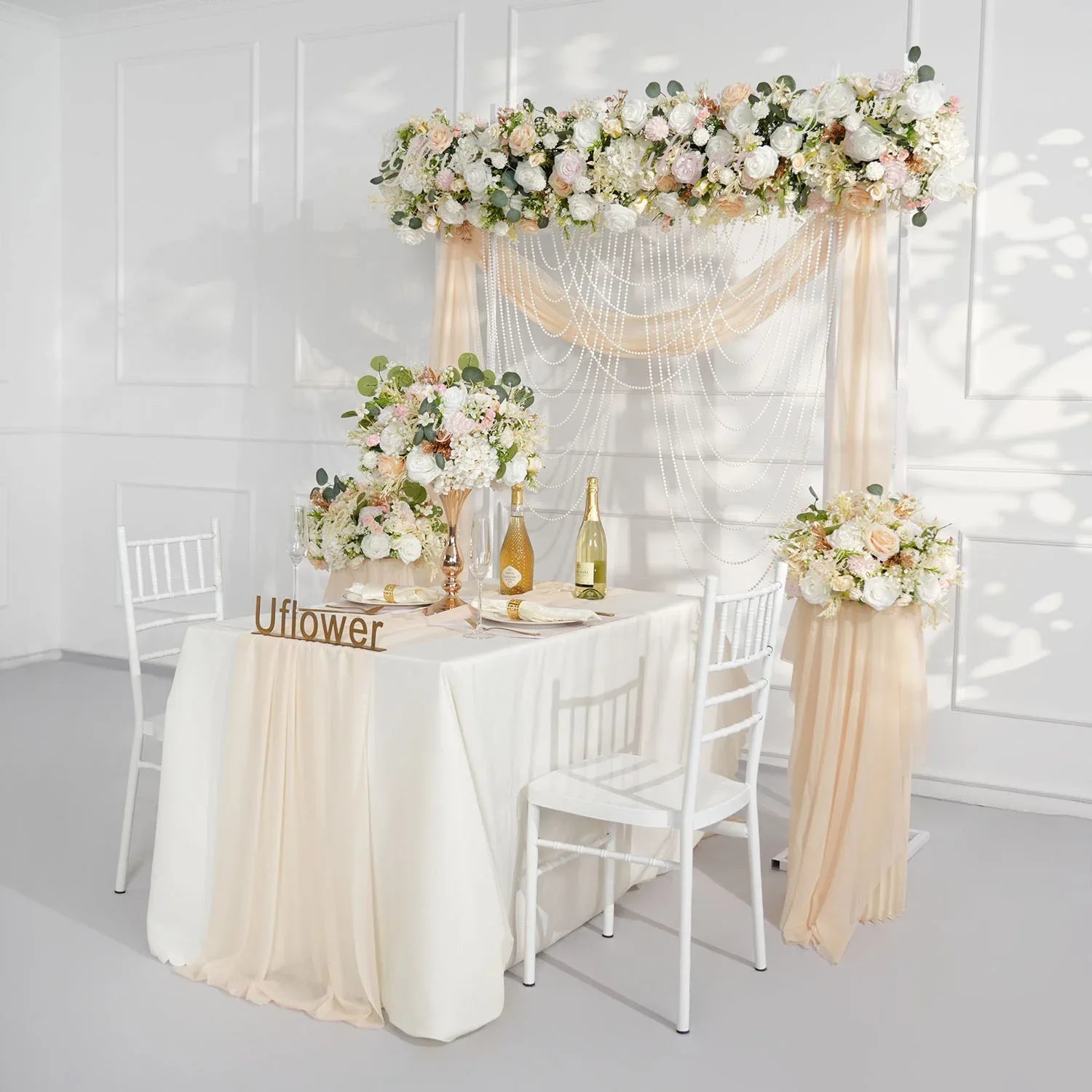 Artificial Champagne Pink White Rose Flower Arrangement Wedding Backdrop Decor Props SET80145 - Uflower