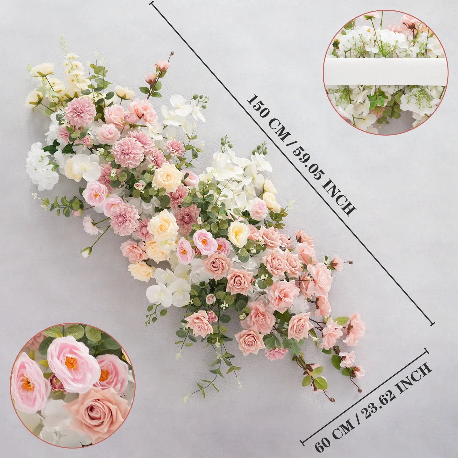 Uflower Artificial Pink Rose Green Leaf Flower Row Wedding KT Backdrop Decor MC80121-01 - Uflower