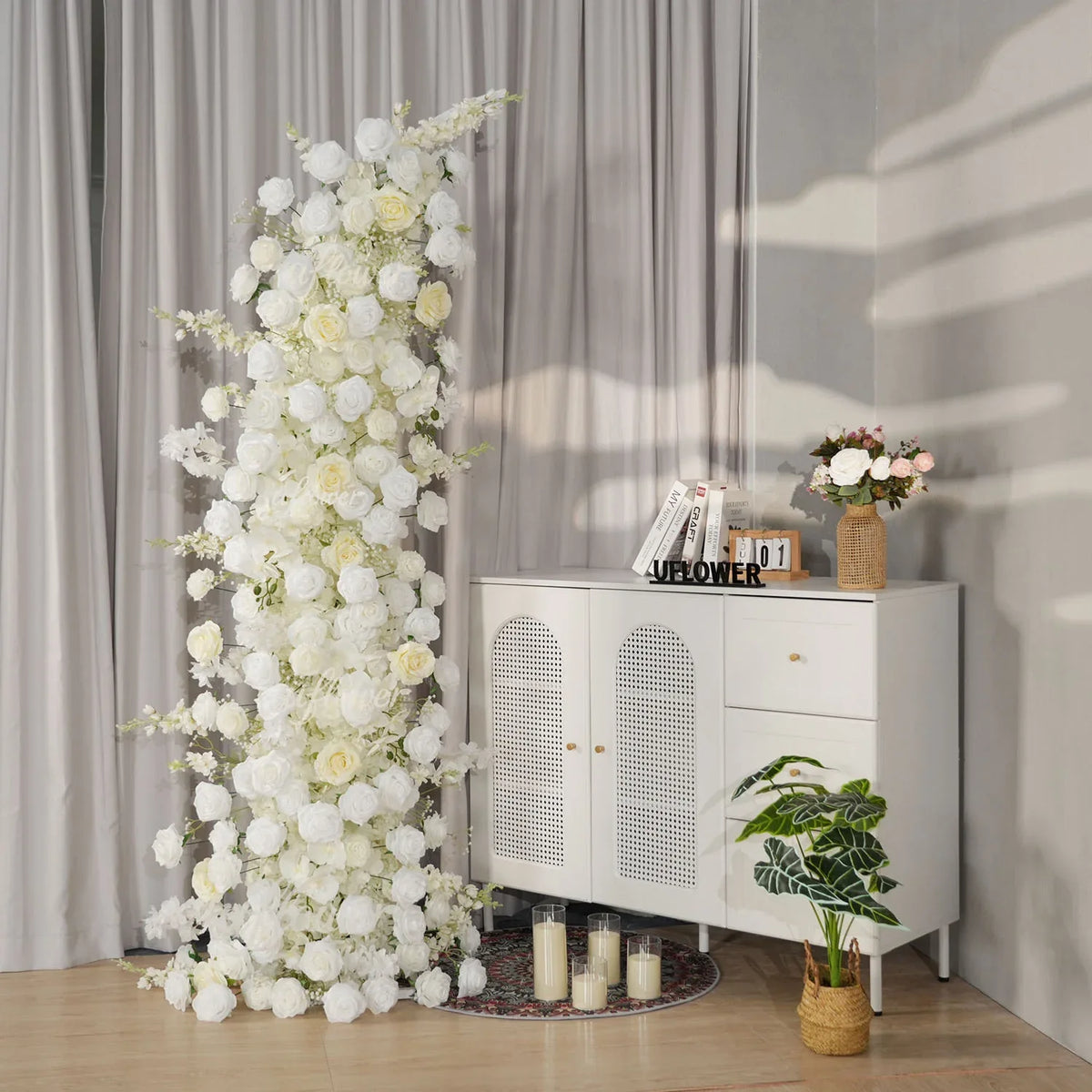Uflower White Rose Floral Horn Arch Wedding Party Backdrop Decor MC80168-01 - Uflower