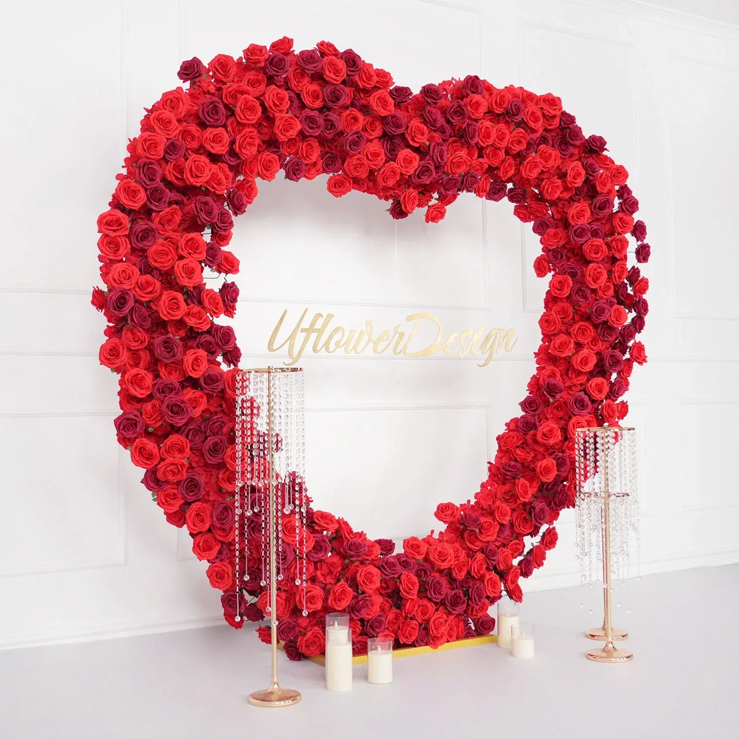 Uflower Luxury Red Rose Floral Arrangement Cloth Base Heart-Shaped Arch Props MC80130-01 - Uflower