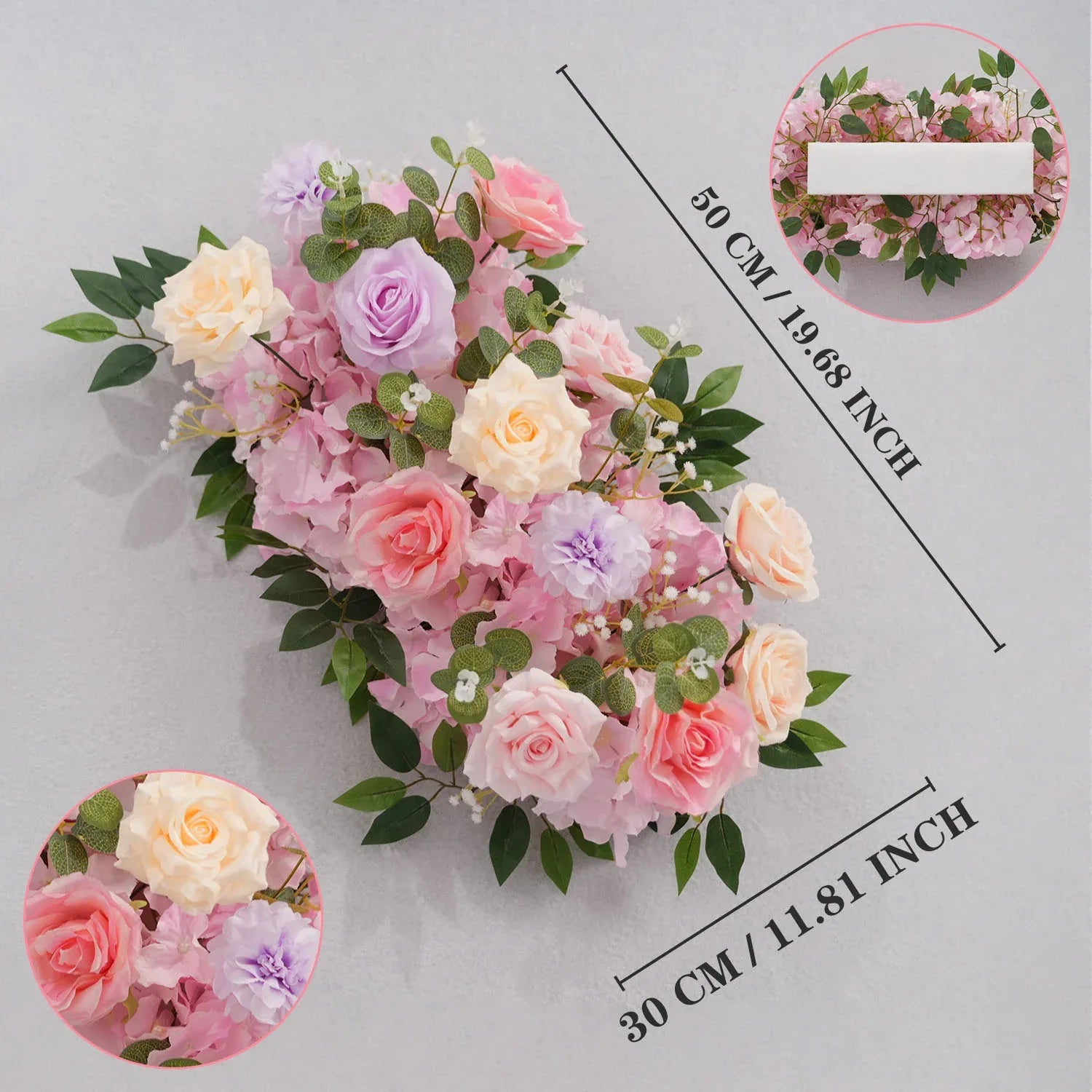 Uflower Artificial Pink Purple Rose Green Leaf Flower Row Wedding KT Backdrop Decor MC80139-01 - Uflower