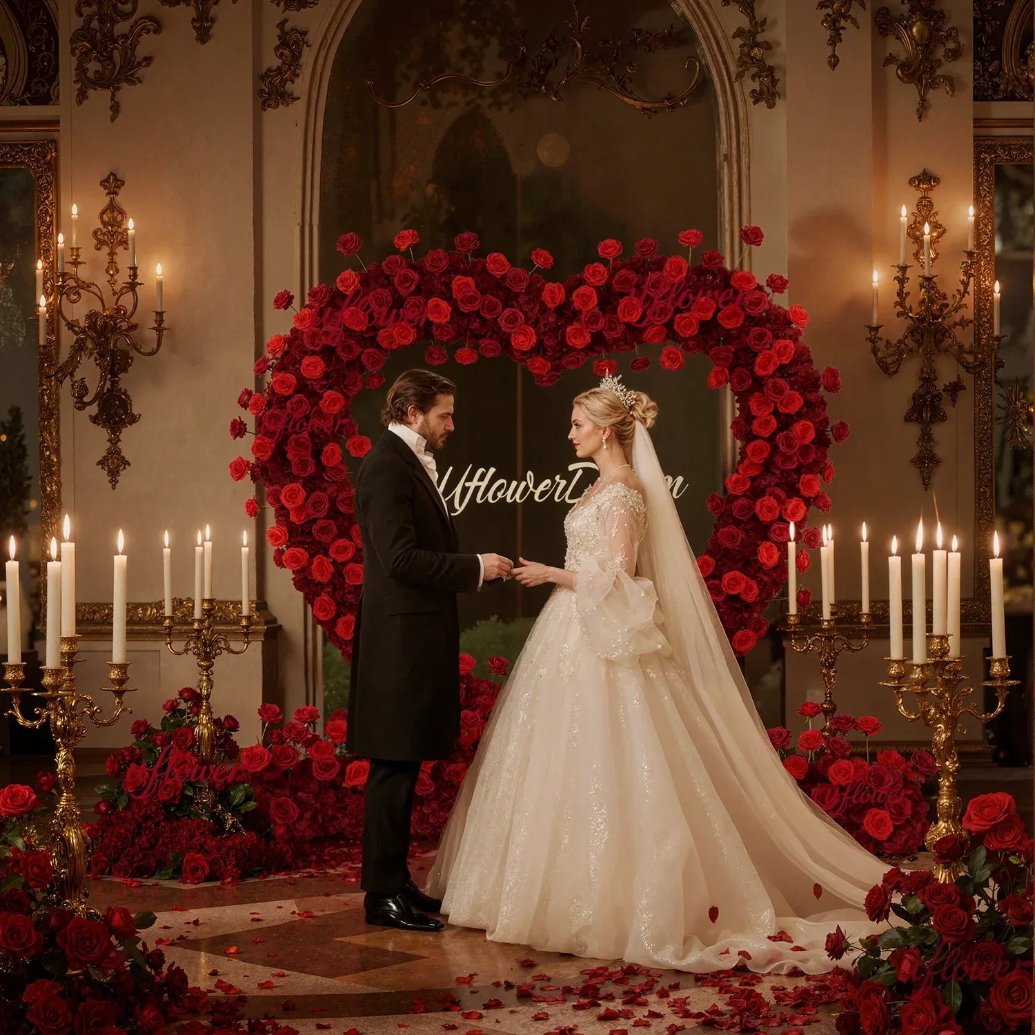 Uflower 2m*2m Red Rose Heart Arch Wedding Decor SET80032-01 - Uflower