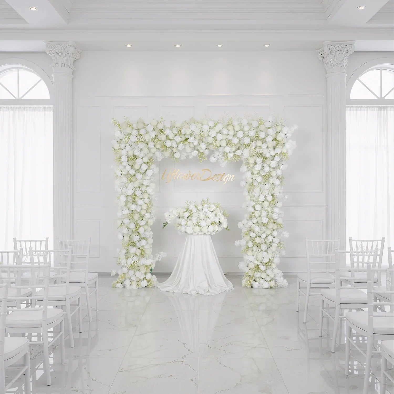 Uflower White Baby breath Rose Wedding Backdrop Arch Decor SET80064-01 - Uflower