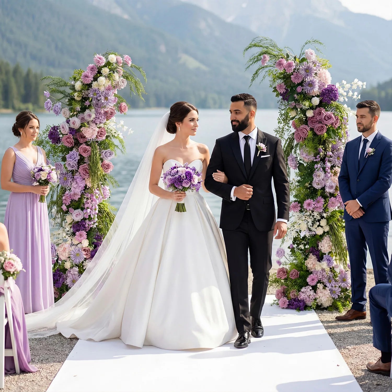 Uflower Purple Floral Greenery Arrangement Horn Arch Wedding Backdrop Props SET80227