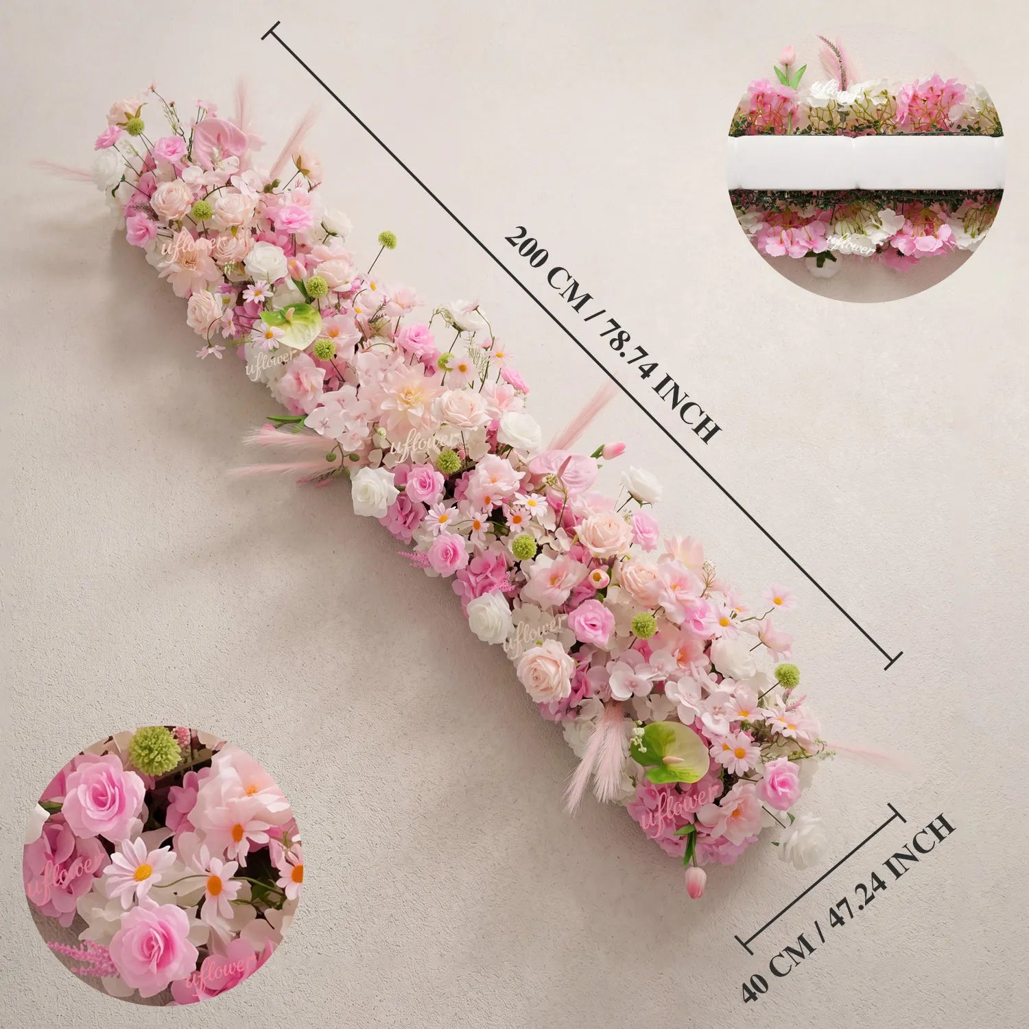 Uflower Light Pink Floral Row Wedding & Party Table Runner Decor MC80311-01