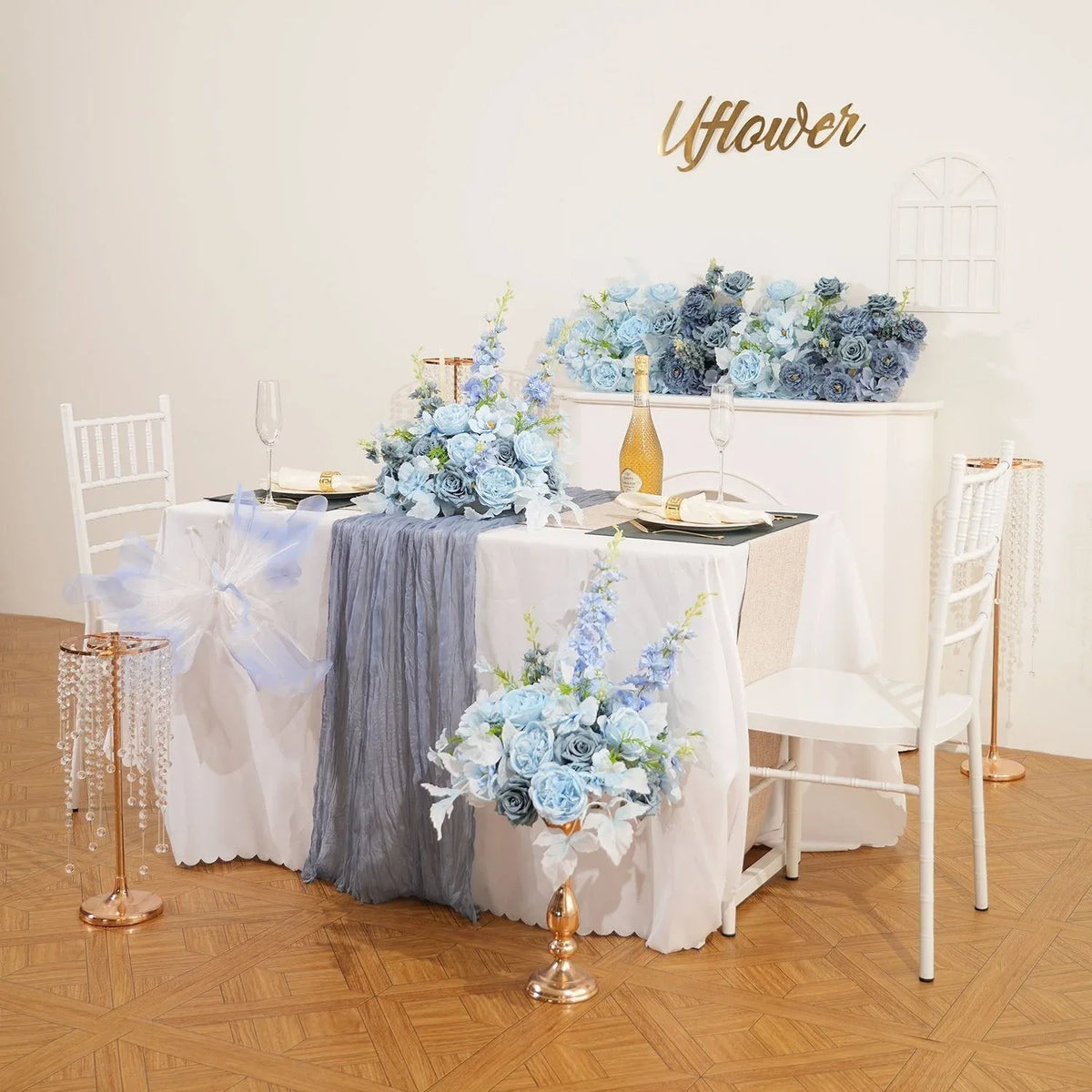 Uflower Smog-Blue Flower Row Decor KT Board Wedding Arrangement Props SET80178 - Uflower