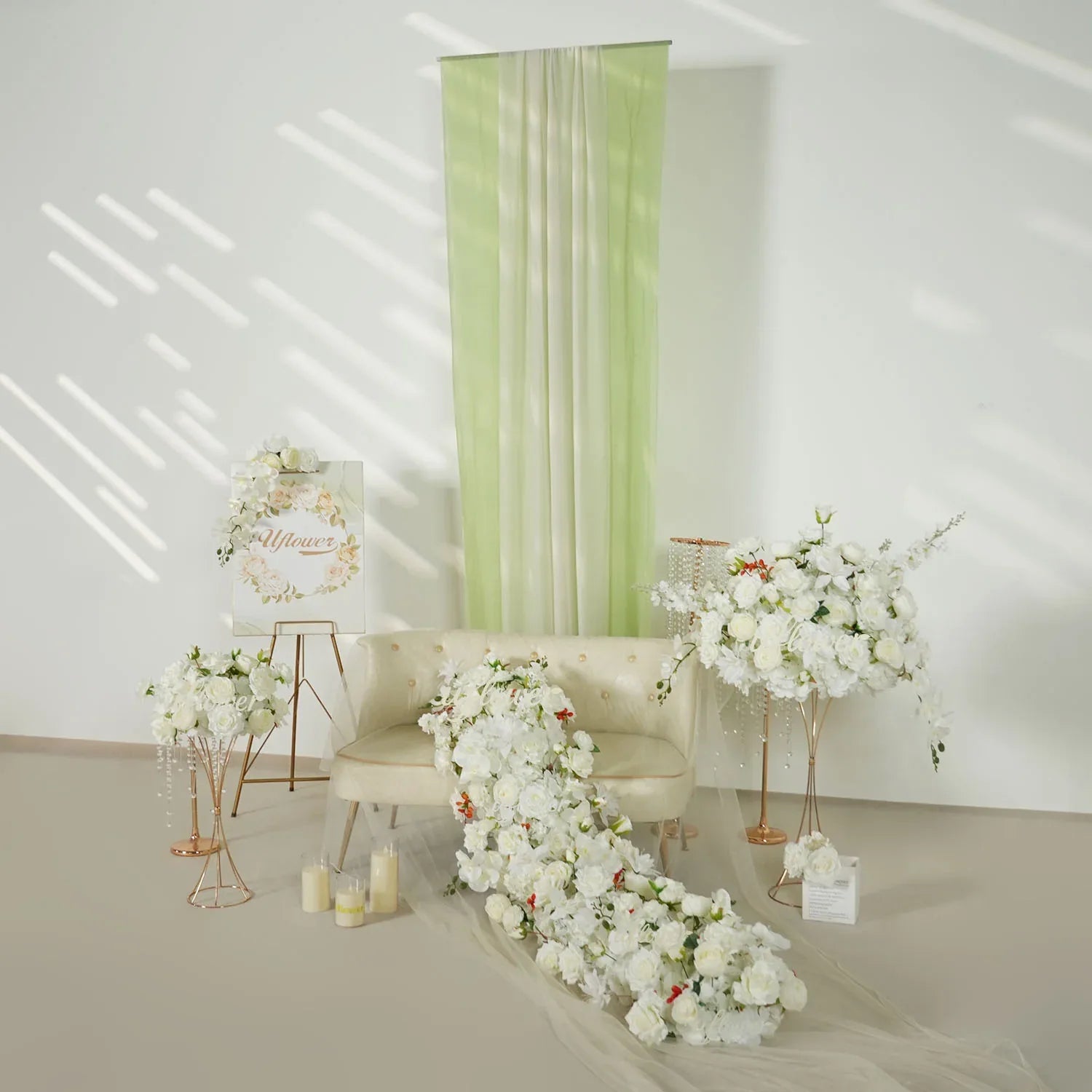 Uflower White Rose Table Runner Sofa Floral Wedding Backdrop Decor SET80146 - Uflower