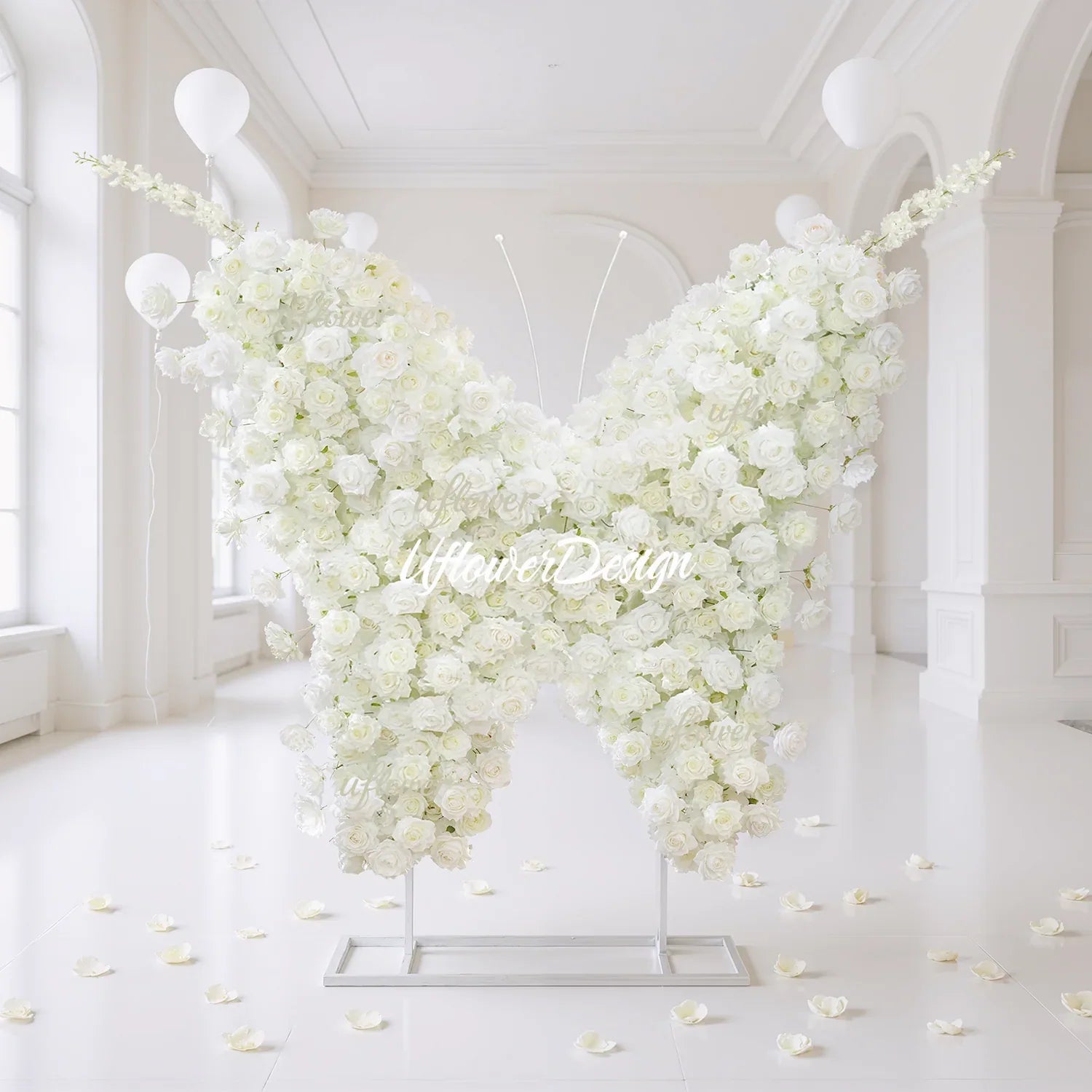Uflower White Rose Butterfly Shaped Arch Wedding Party Backdrop Decor - Uflower
