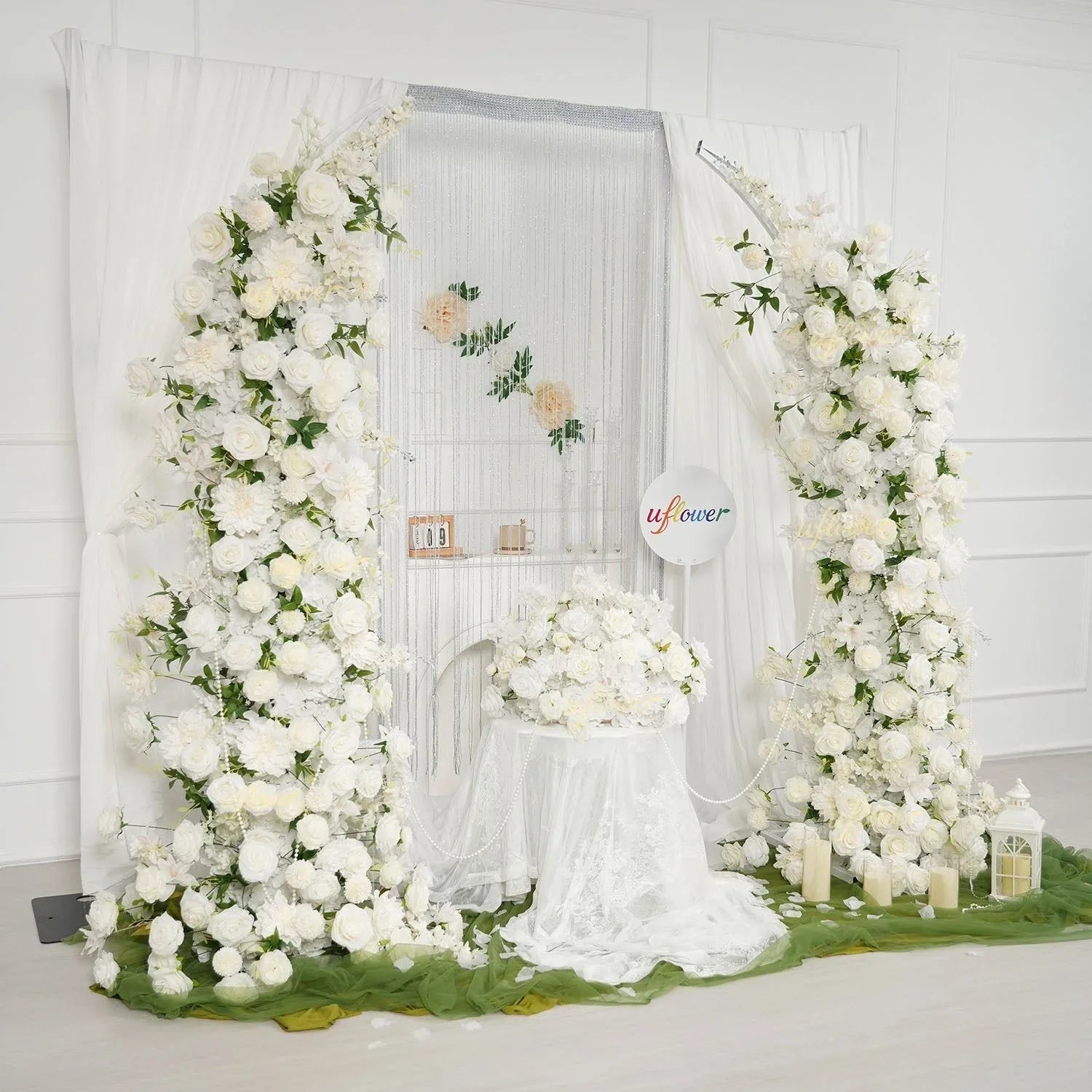 Uflower White Dahlia Floral Horn Arch Wedding Party Backdrop Decor SET80165-01 - Uflower
