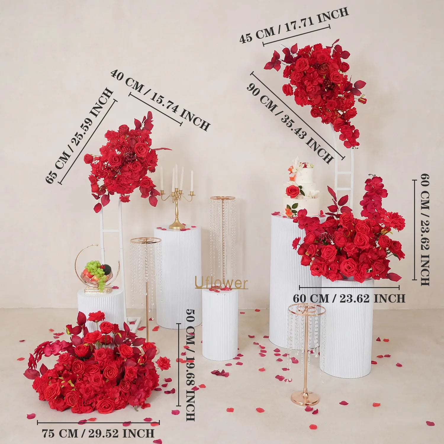 Uflower Artificial Red Rose Wedding KT Backdrop Flower Row Decor SET80203
