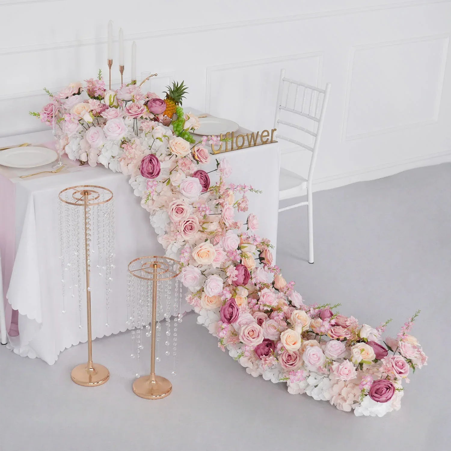 Uflower Pink Rose Sofa Table Runner Floor Flower Arrangement MC80024 - Uflower