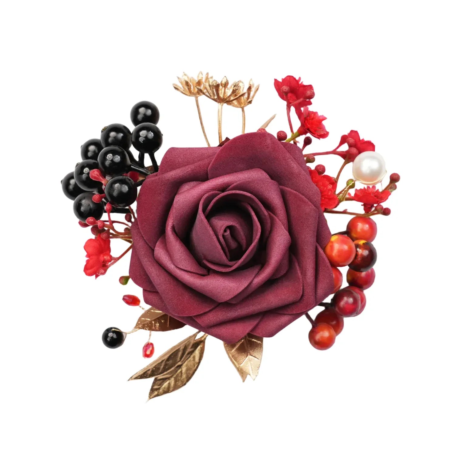 Uflower Black Burgundy Bride Bouquet Wrist Corsage Groom Boutonniere Set Wedding Event Supplies SET80080-11 - Uflower