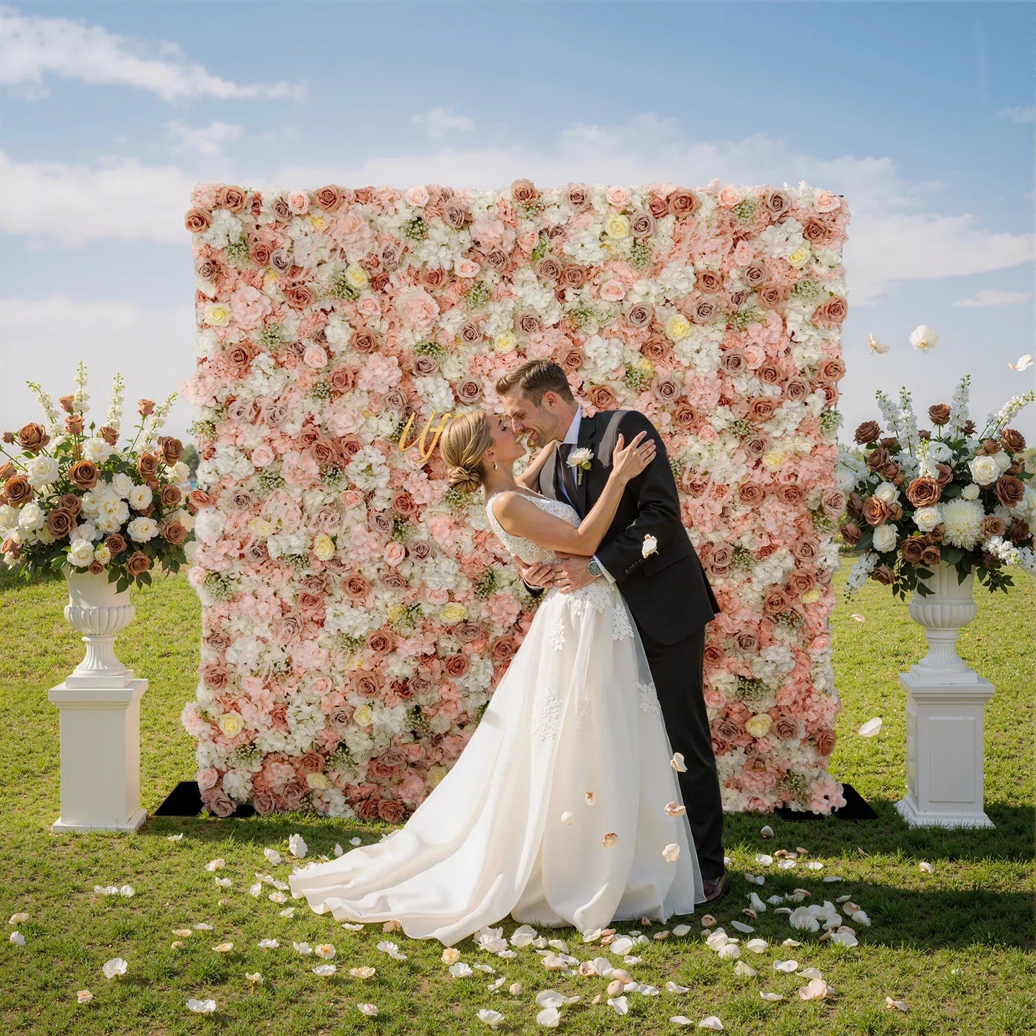 Uflower Artificial Pink White Rose 5D Wedding Flower Wall SET80054 - Uflower