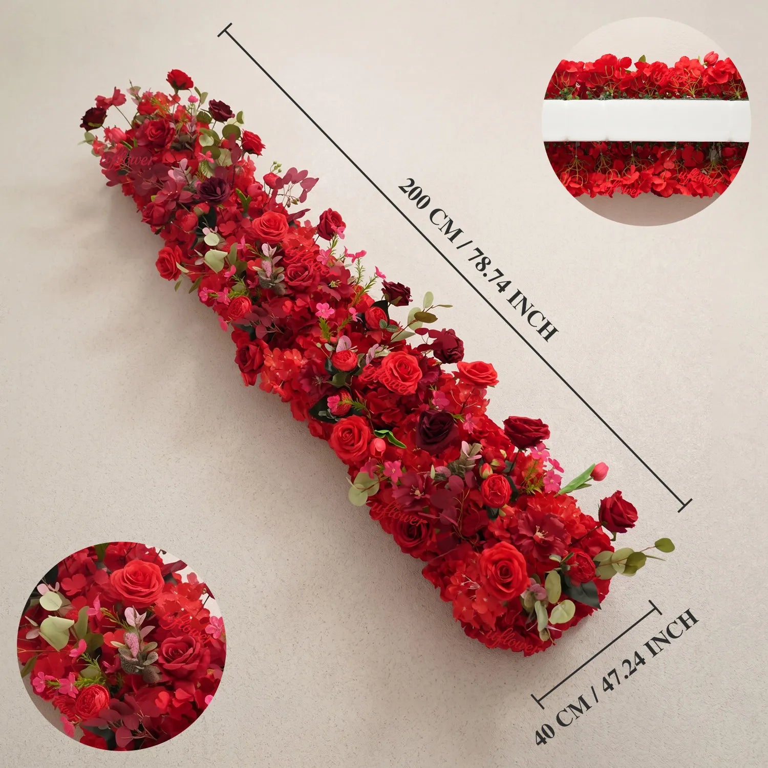 Uflower Red Floral Row Wedding & Party Table Runner Decor MC80315-01