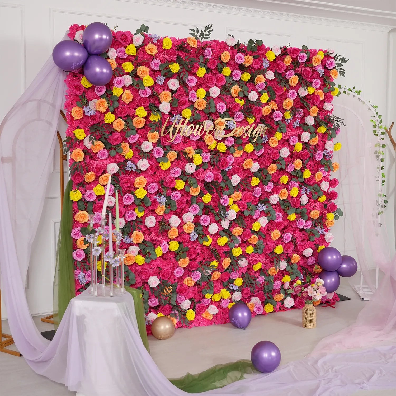 Uflower Coral Rose & Orange Floral Wall Wedding Backdrop Birthday Party Decor SET80240