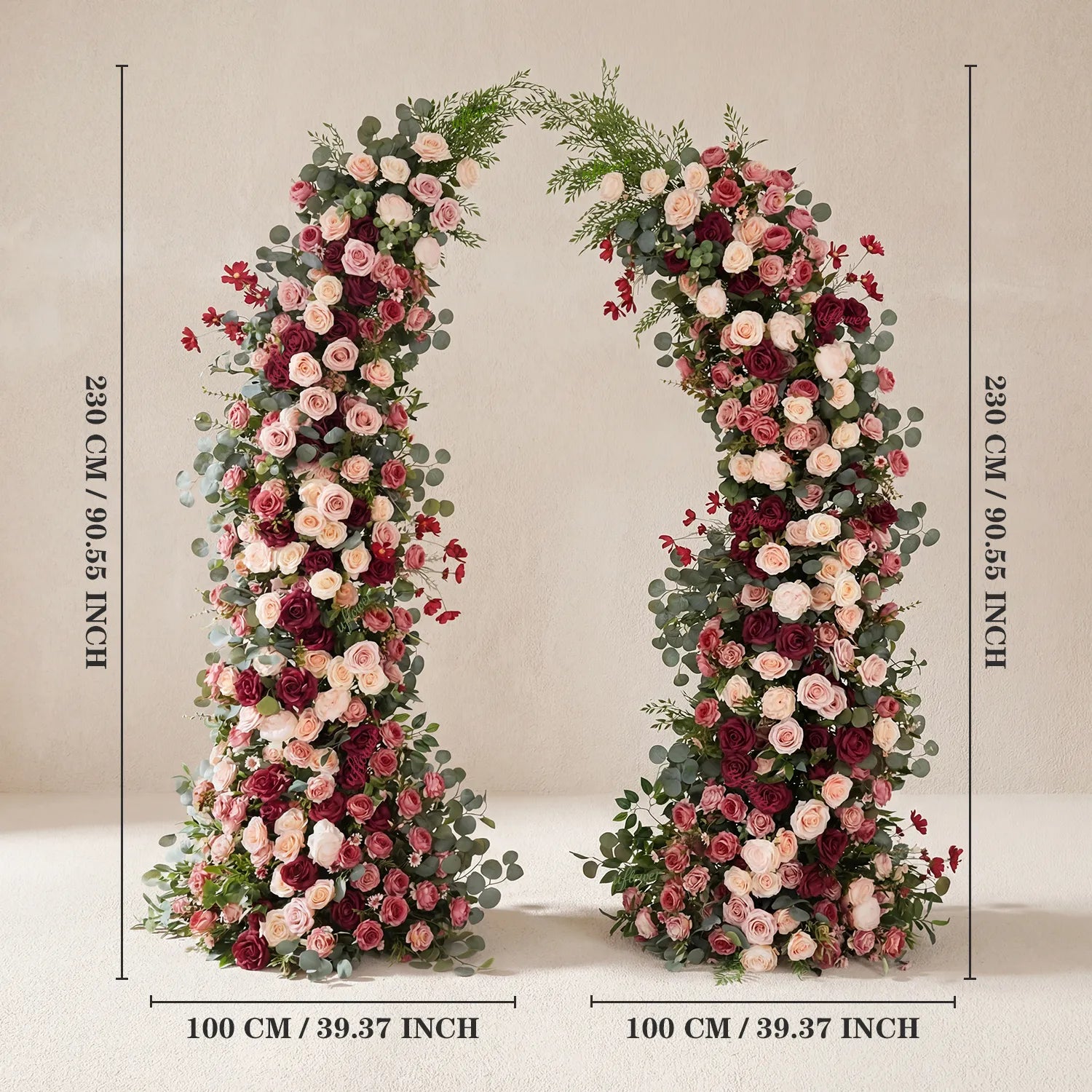 Uflower Pink Red Rose Floral Horn Arch Wedding Party Backdrop Decor SET80229