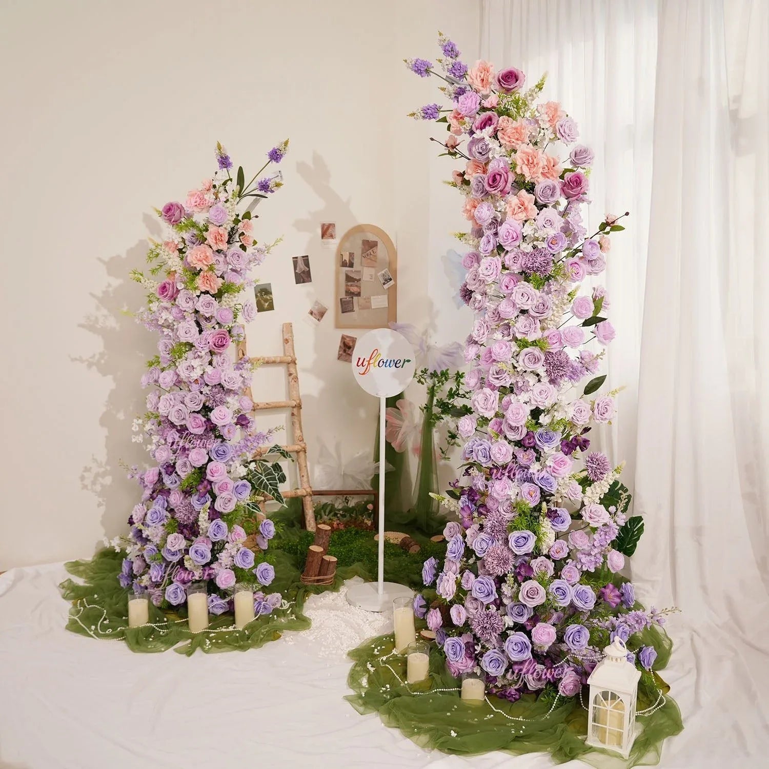 Uflower Gradient purple Floral Horn Arch Wedding Party Backdrop Decor SET80183 - Uflower