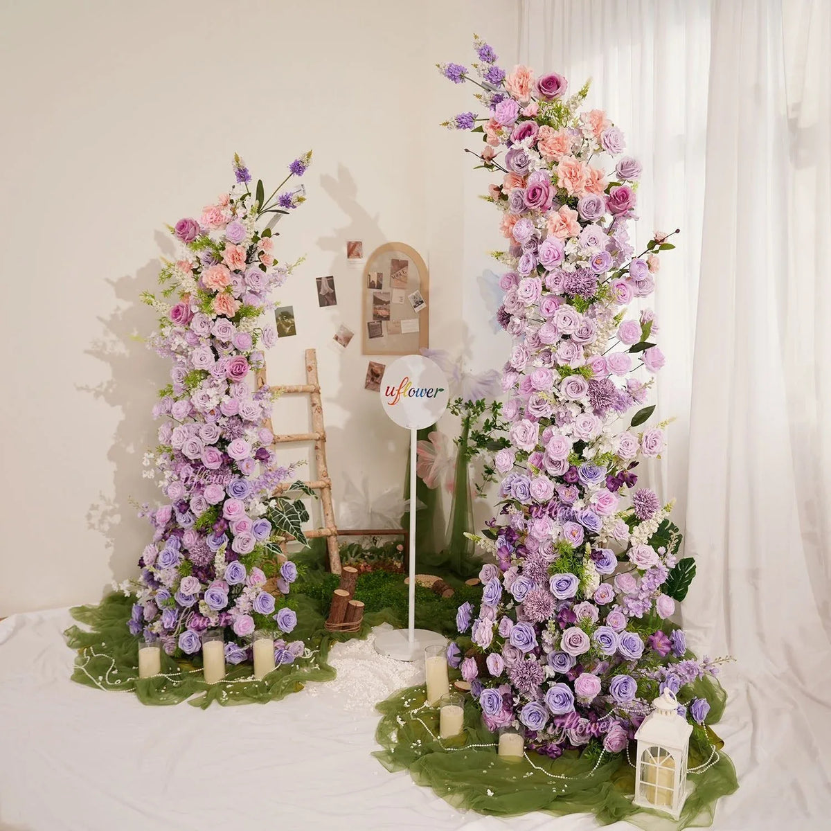 Uflower Gradient purple Floral Horn Arch Wedding Party Backdrop Decor SET80183 - Uflower