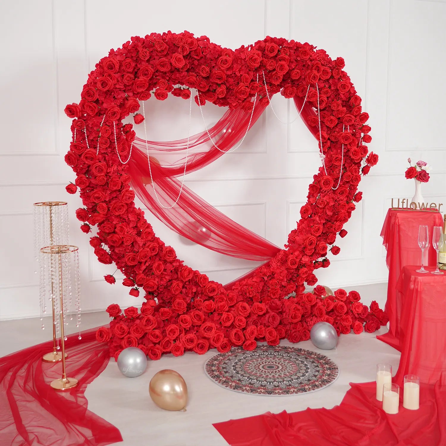 Uflower Red Rose Wedding Arch Heart Arch Decor SET80237
