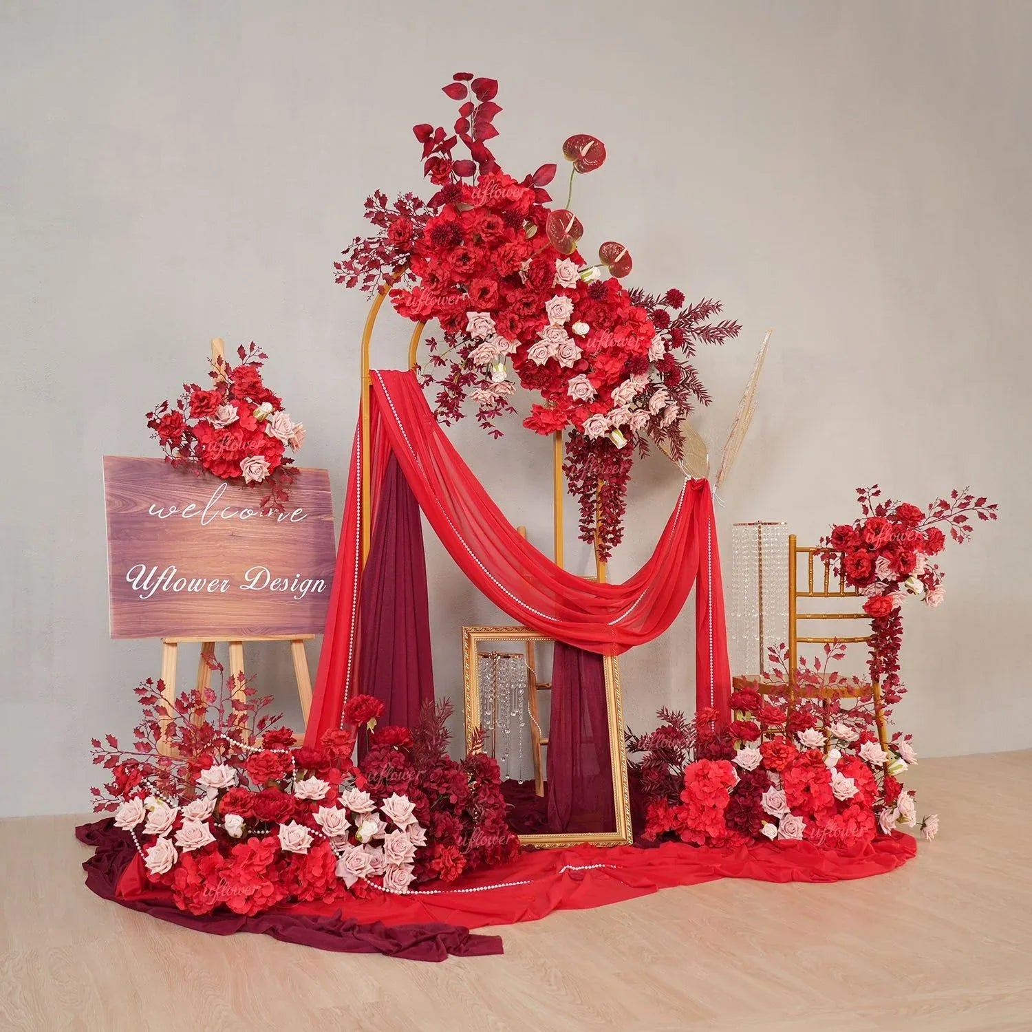 Uflower Red Flower Row Decor KT Board Wedding Arrangement Props SET80164 - Uflower