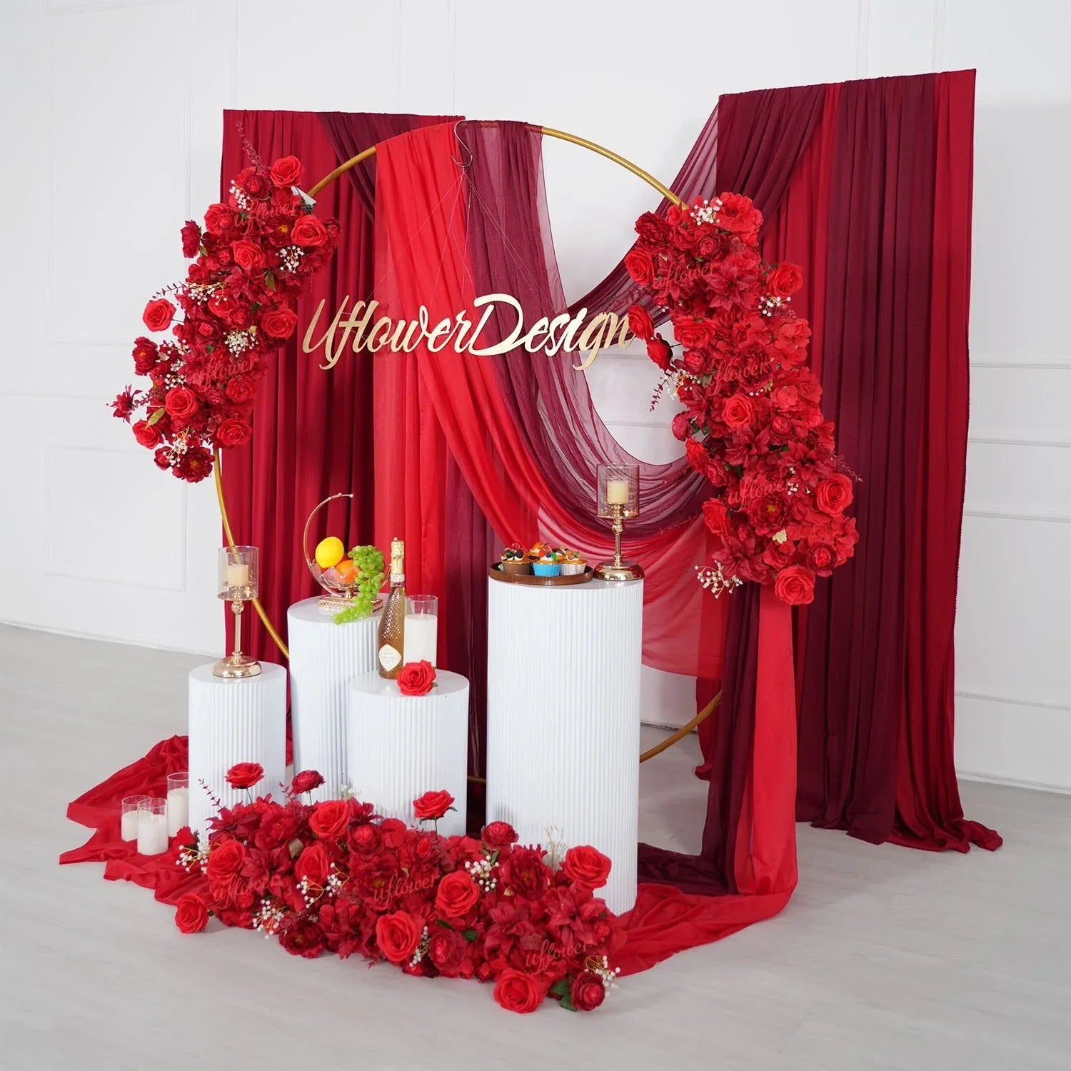 Uflower Artificial Red Wedding KT Backdrop Flower Row Decor SET80171 - Uflower