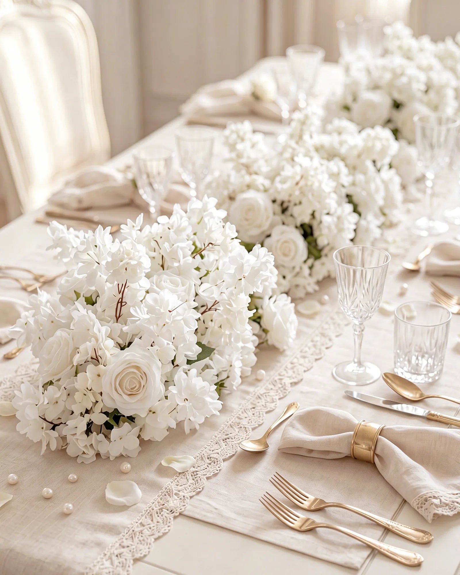Uflower 50cm White Rose & Sakura Blossom Flower Row MC89001-03