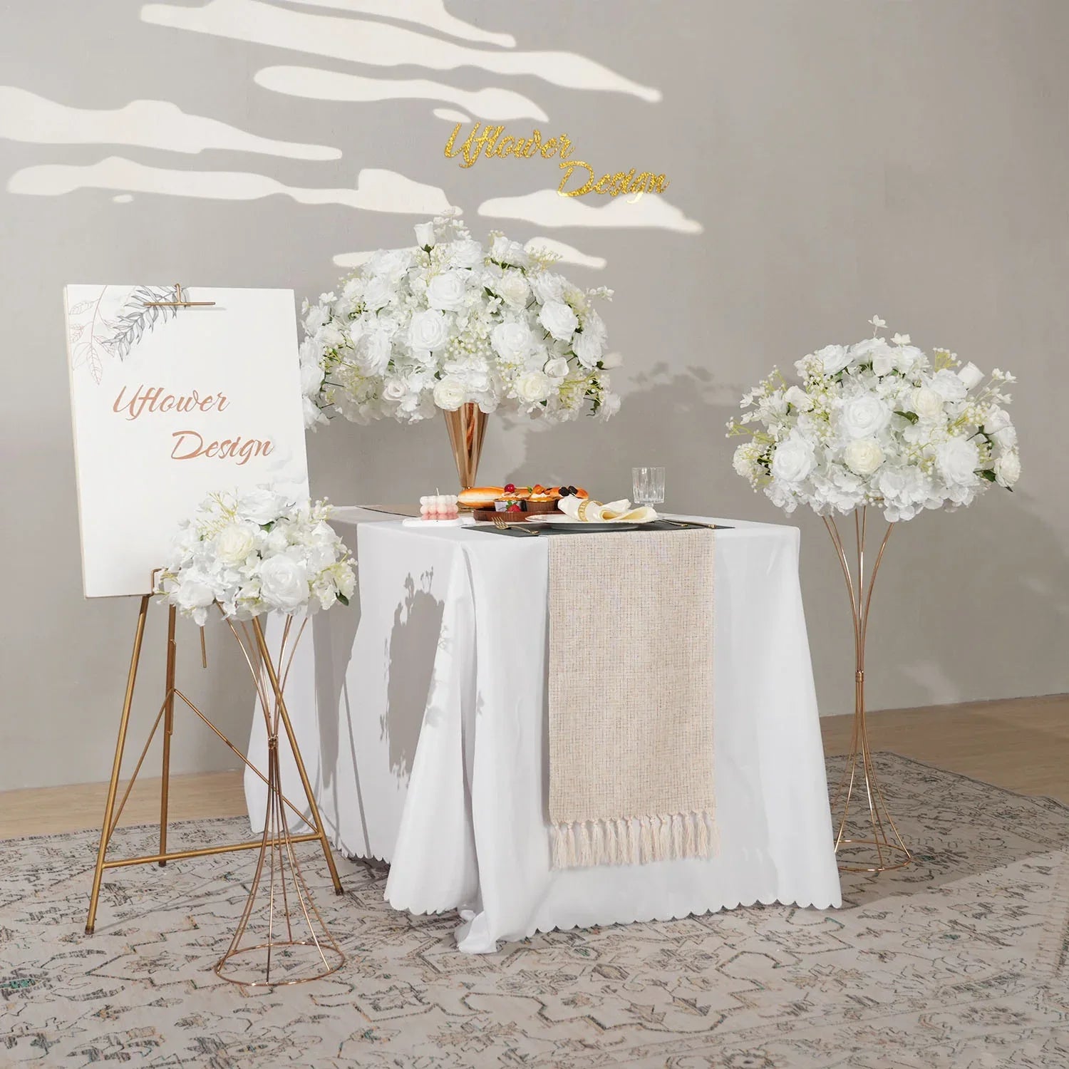 Uflower White Rose Baby's Breath Flower Ball For Table Centerpieces MB80080 - Uflower