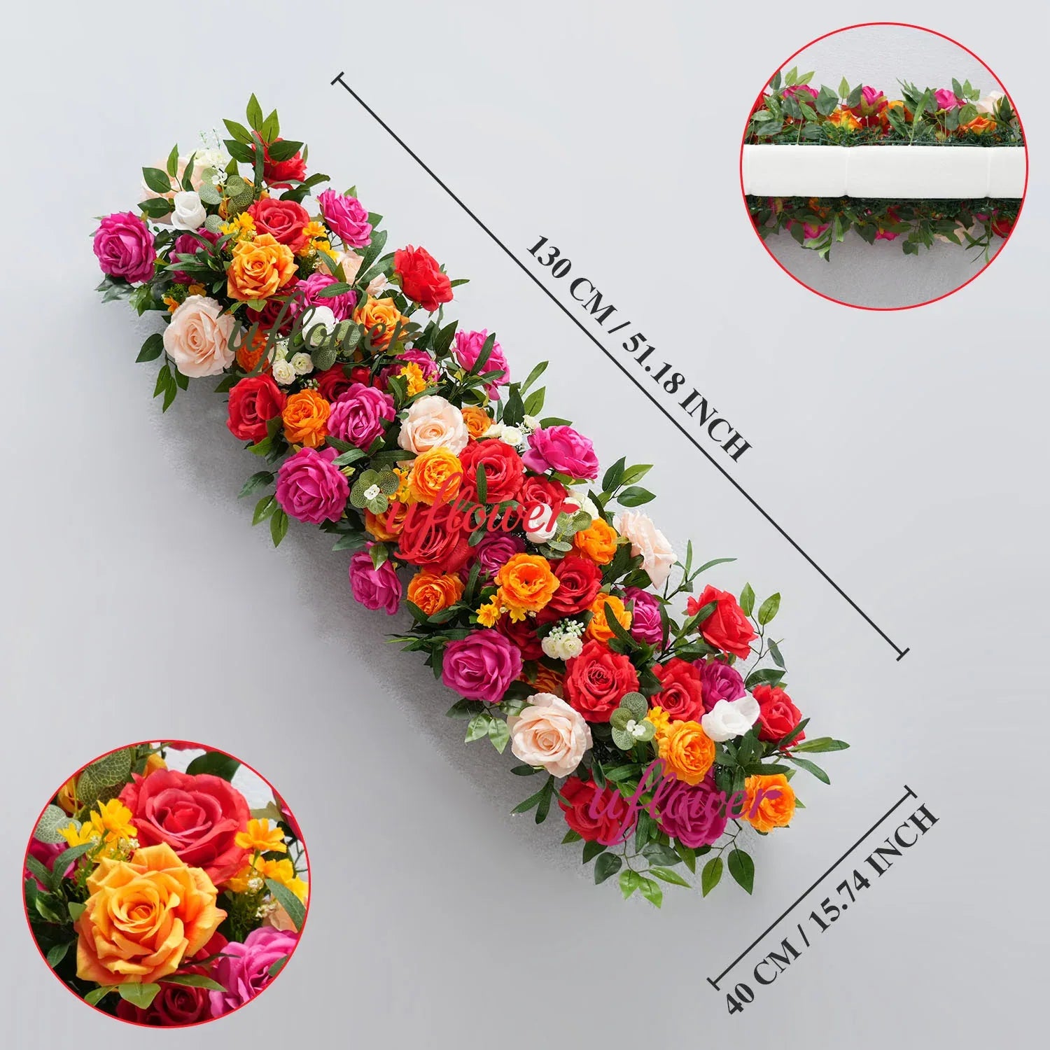 Uflower Colored Rose Table Runner Sofa Floral Wedding Backdrop Decor S