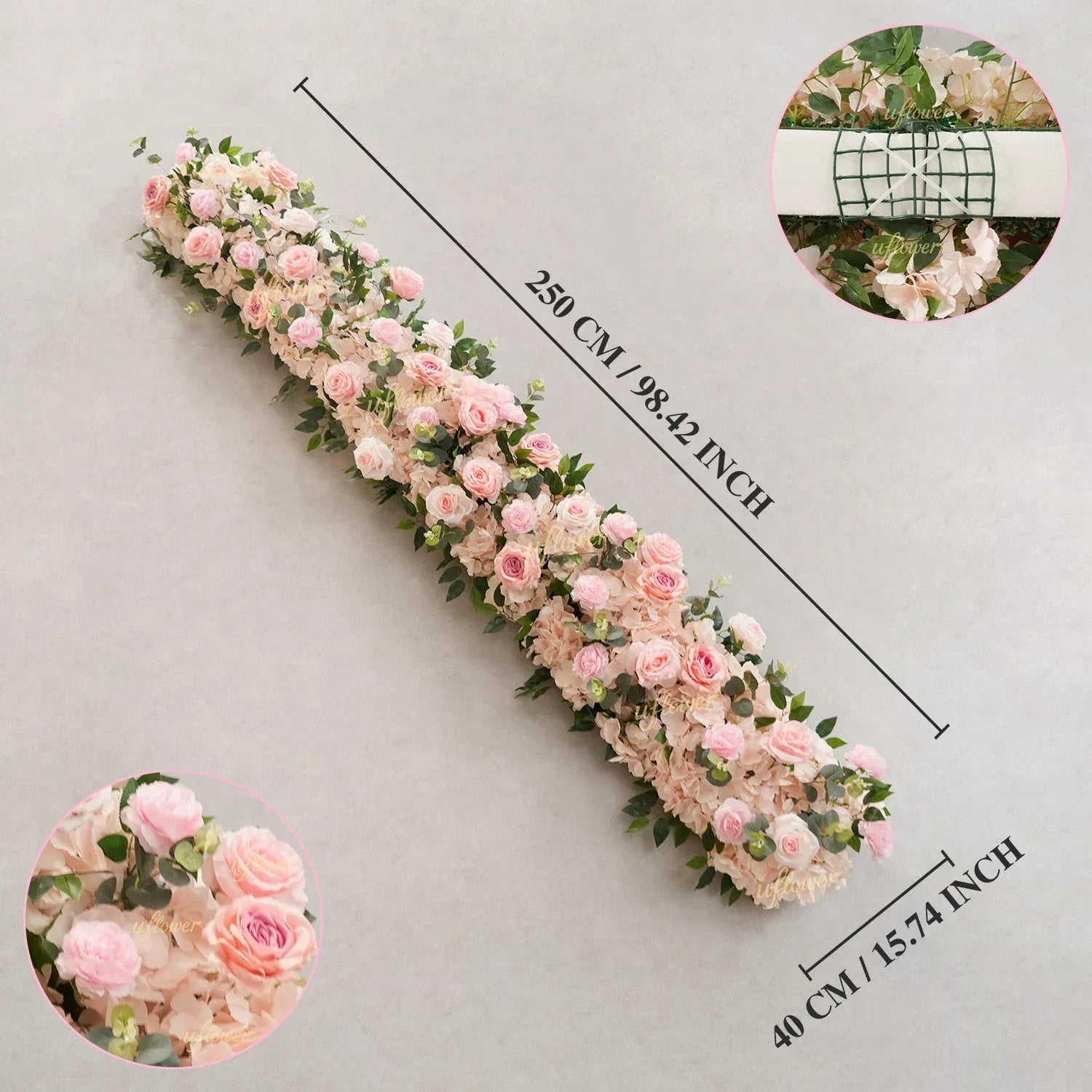 Uflower Pink Rose Greenery Table Runner Sofa Floral Wedding Backdrop Decor SET80207 - Uflower