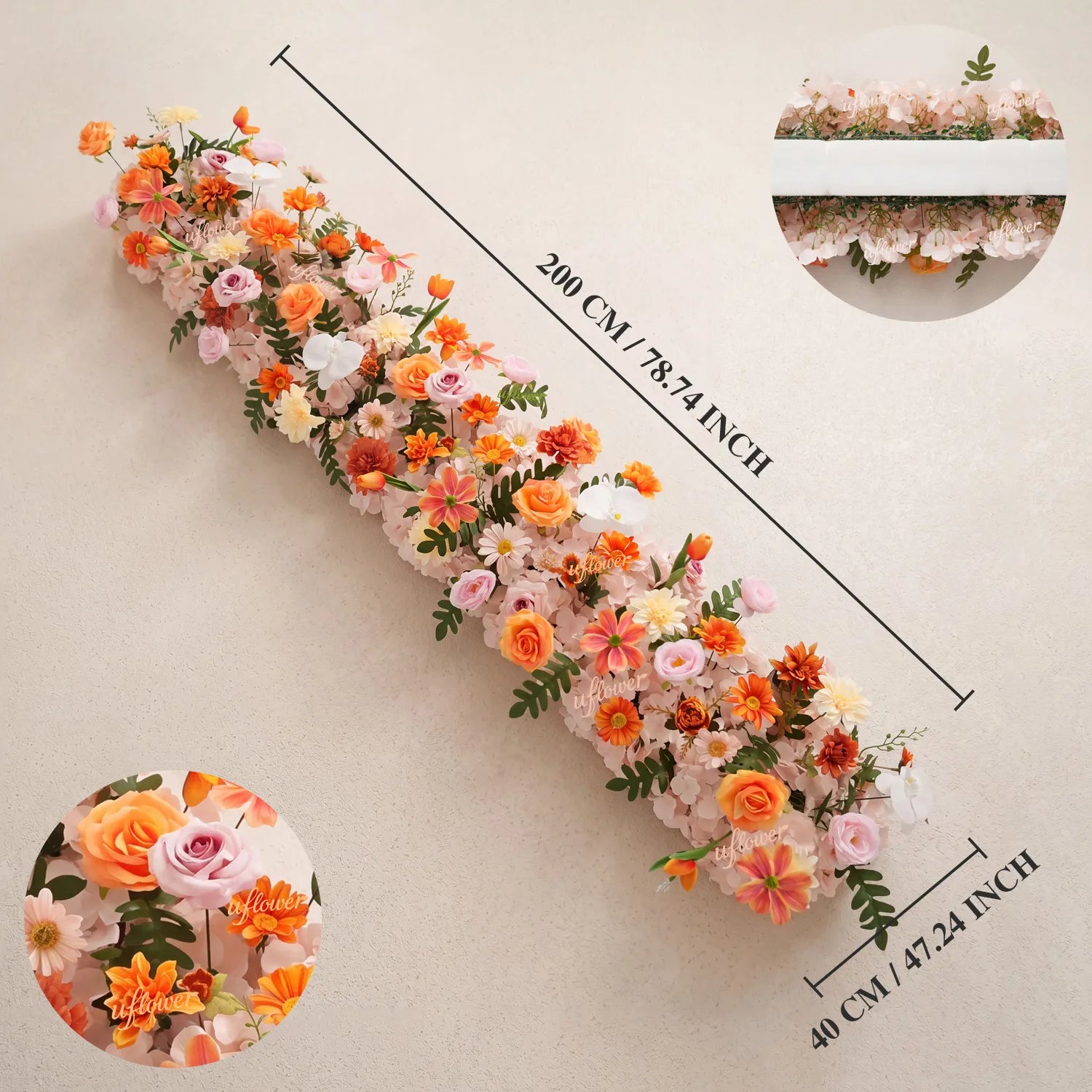 Uflower Orange Table Runner Sofa Floral Wedding Backdrop Decor MC80307-01