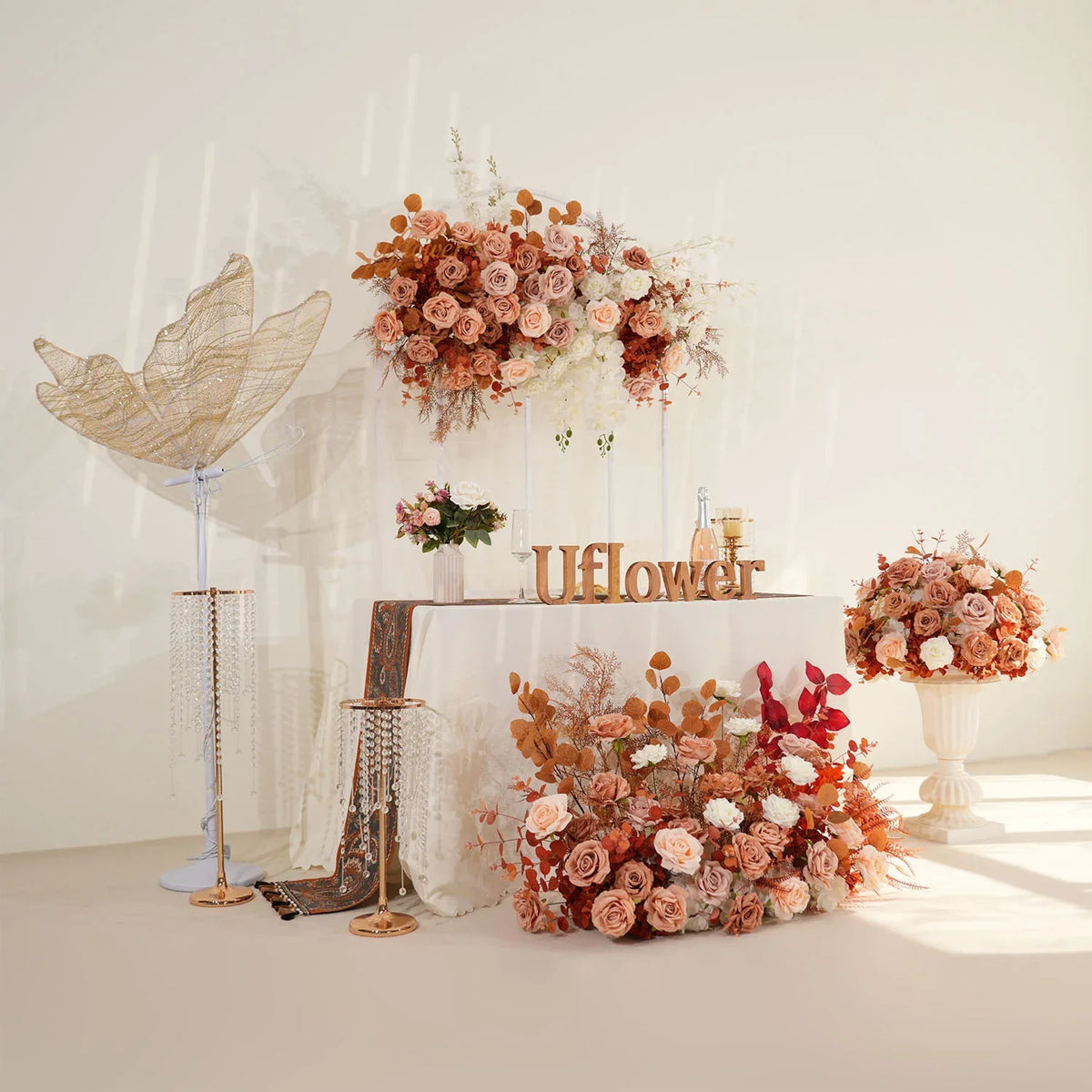 Uflower Coffee Fall Rose Hang Flower Floor Floral Wedding Party Event Props SET80154 - Uflower