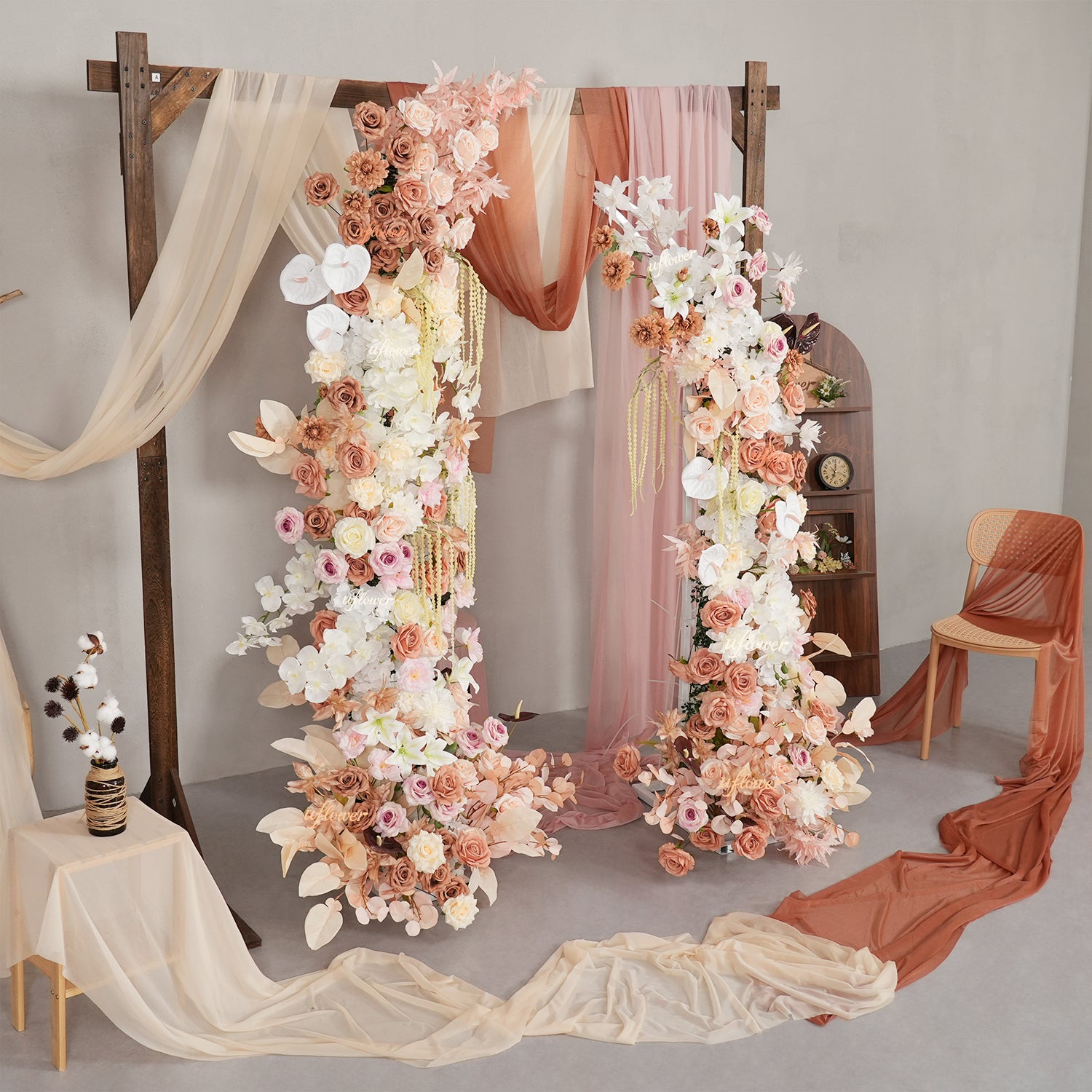 Uflower Terracotta Blush Floral Horn Arch Wedding Backdrop Props SET80222-01