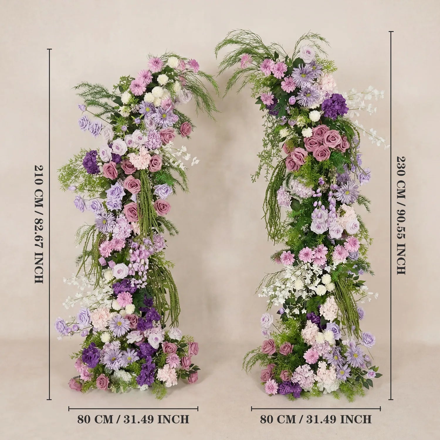 Uflower Purple Floral Greenery Arrangement Horn Arch Wedding Backdrop Props SET80227