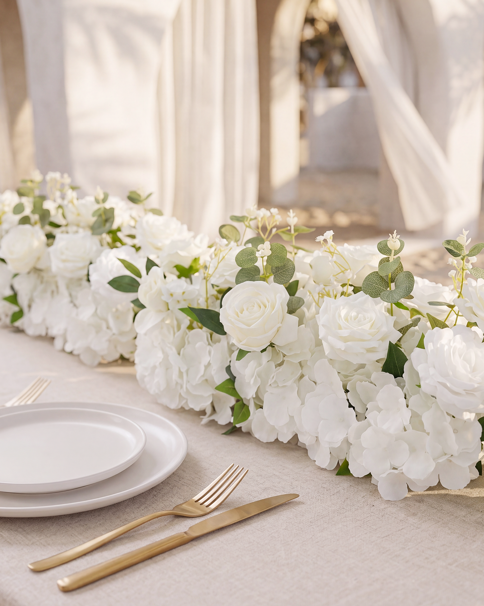 Uflower 50cm White Rose Greenery Flower Row MC89004-03