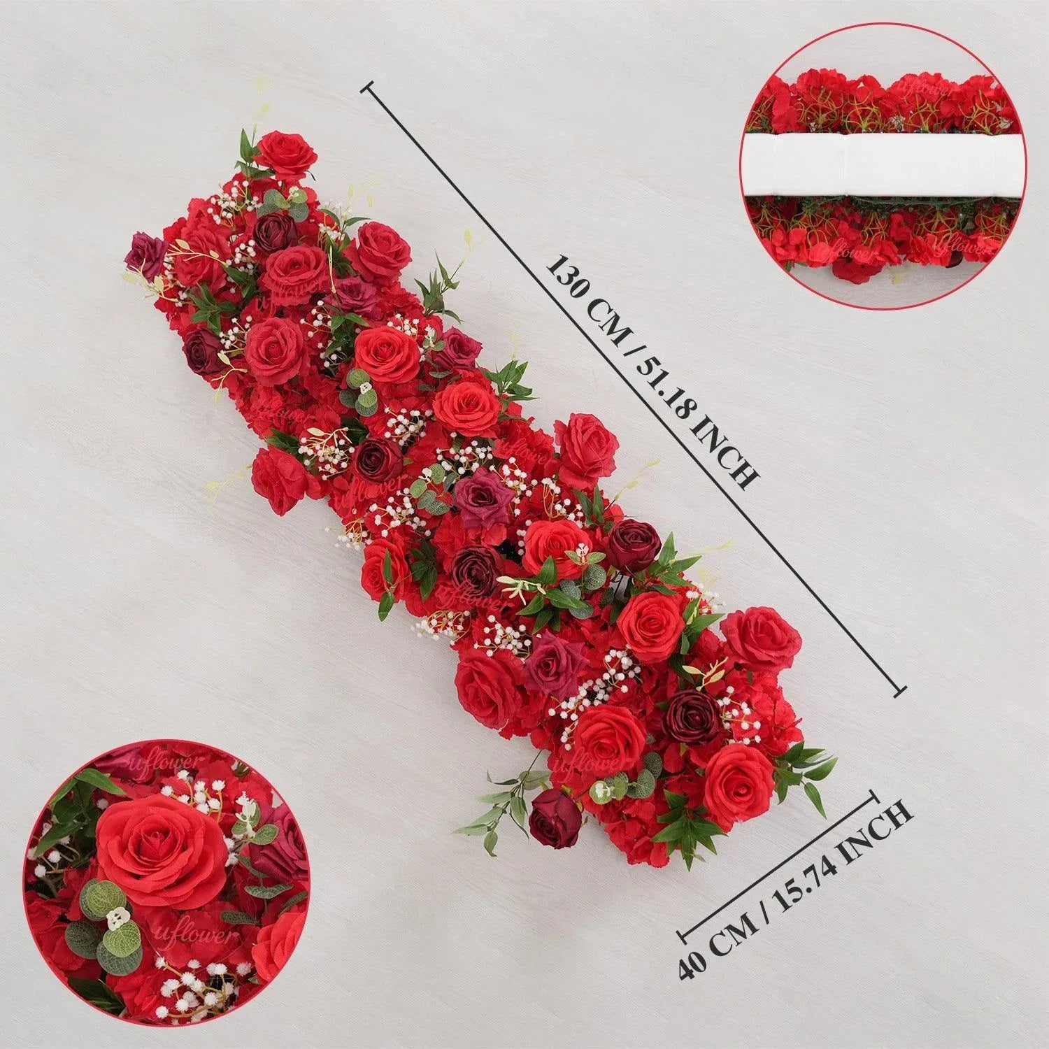 Uflower Artificial Red Rose Baby's Breath Flower Row Wedding KT Backdrop Decor SET80209 - Uflower