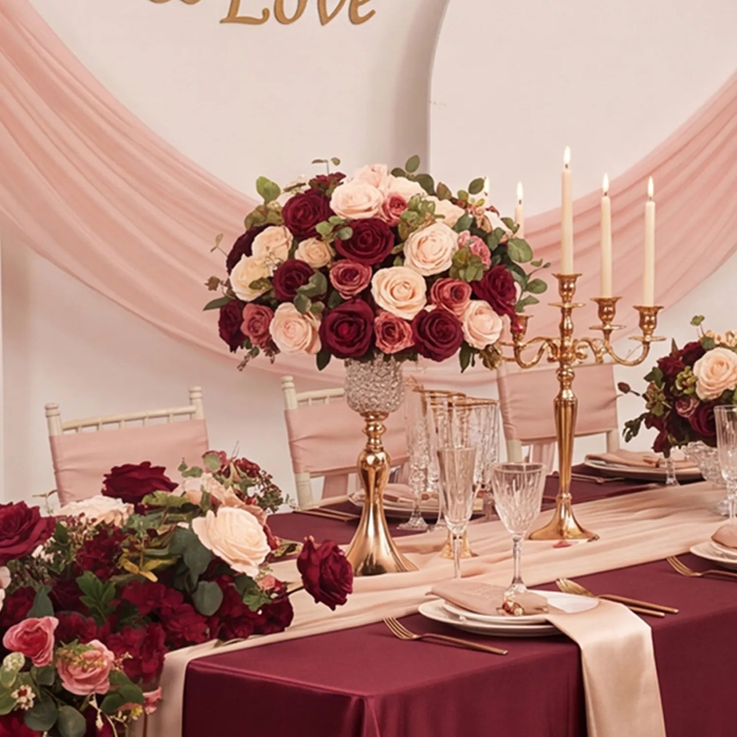 Uflower Red Wedding Decor Set | Horn Arch,Table Centerpiece &Table Runner |Multiple Sizes, One-Stop Styling