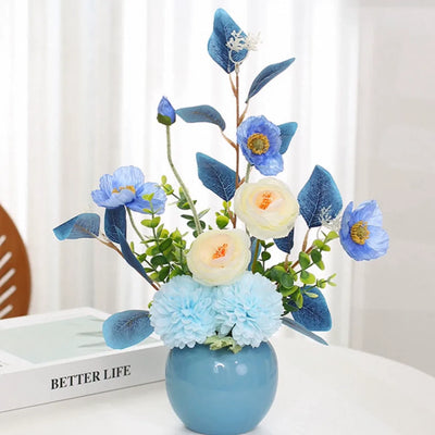 Uflower Blue Bottle Artificial Floral Arrangement Table Decor MH80002-01