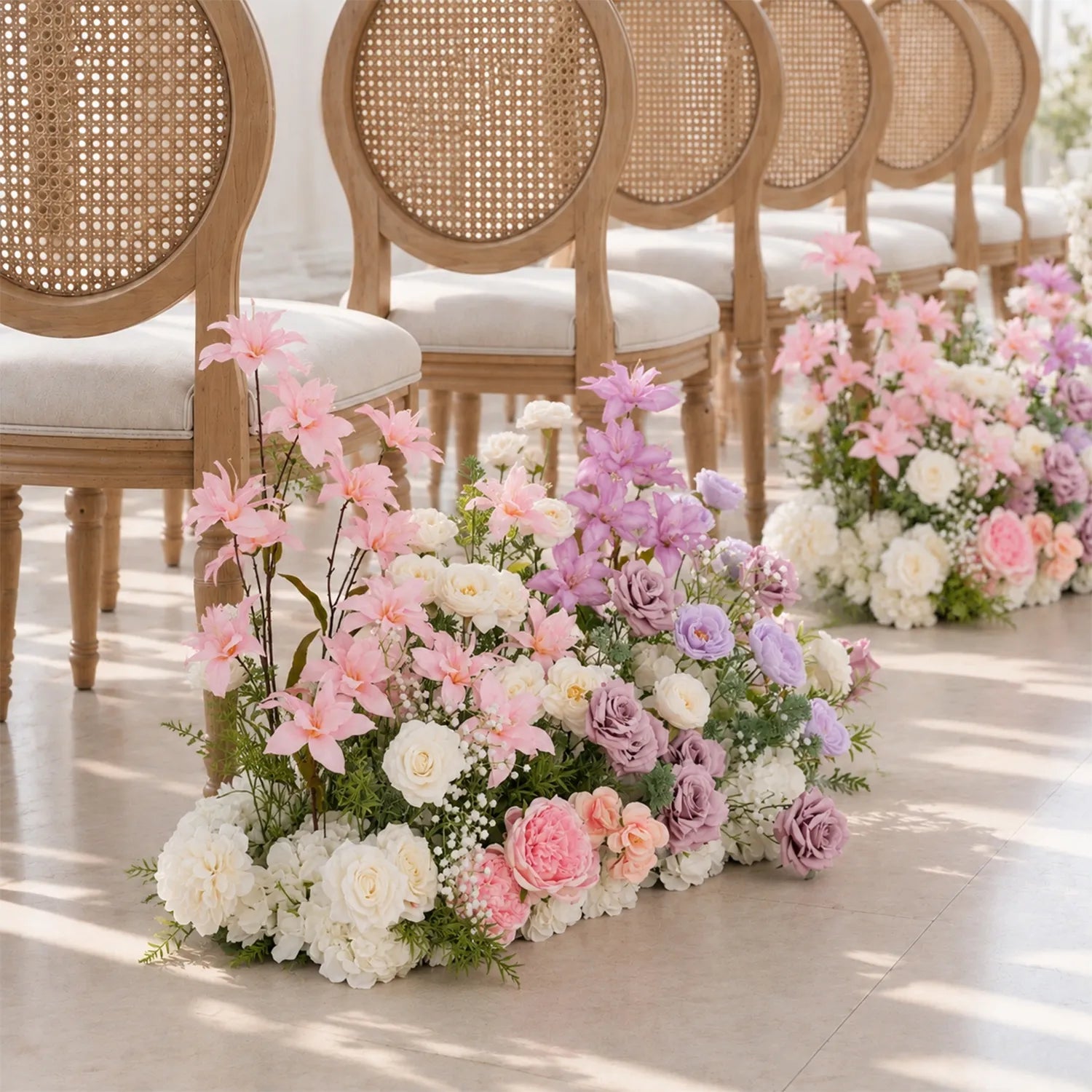 Colorful Church Wedding Decor | One-Stop Arch & Aisle Flower Styling