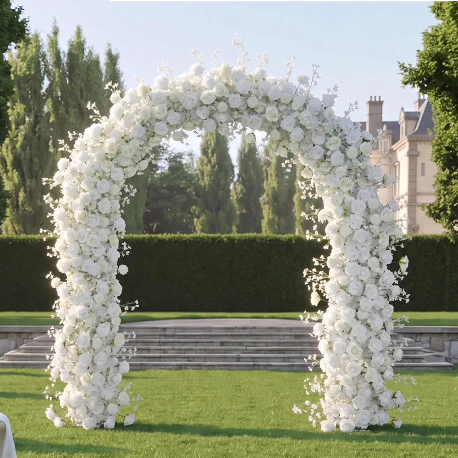 White & Green Curated Garden Wedding Decor | Arch, Ground Flowers & Table Flowers