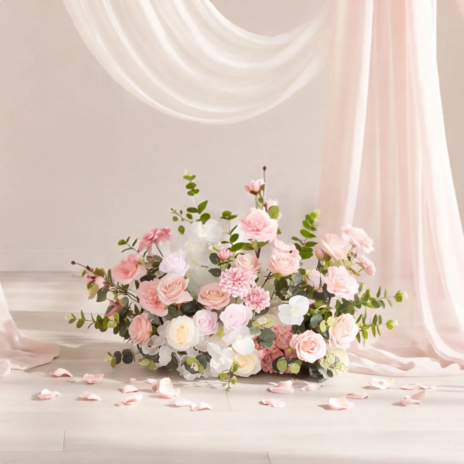 White & Pink One-Stop Wedding Flower Decor | Table Flower Balls, Ground Flowers & Flower Rows