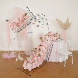 Chemin de table rose Uflower, décor floral de canapé, toile de fond de mariage SET80213