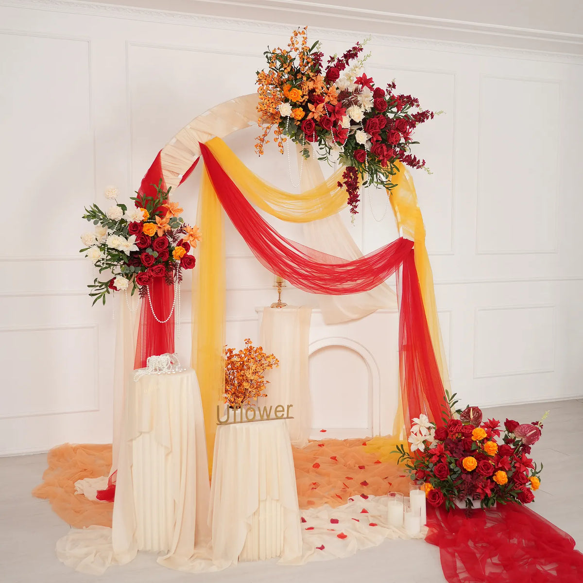 Uflower Rose Rouge Orange Arche de Mariage Fleurie Arrangement Floral ENSEMBLE80224