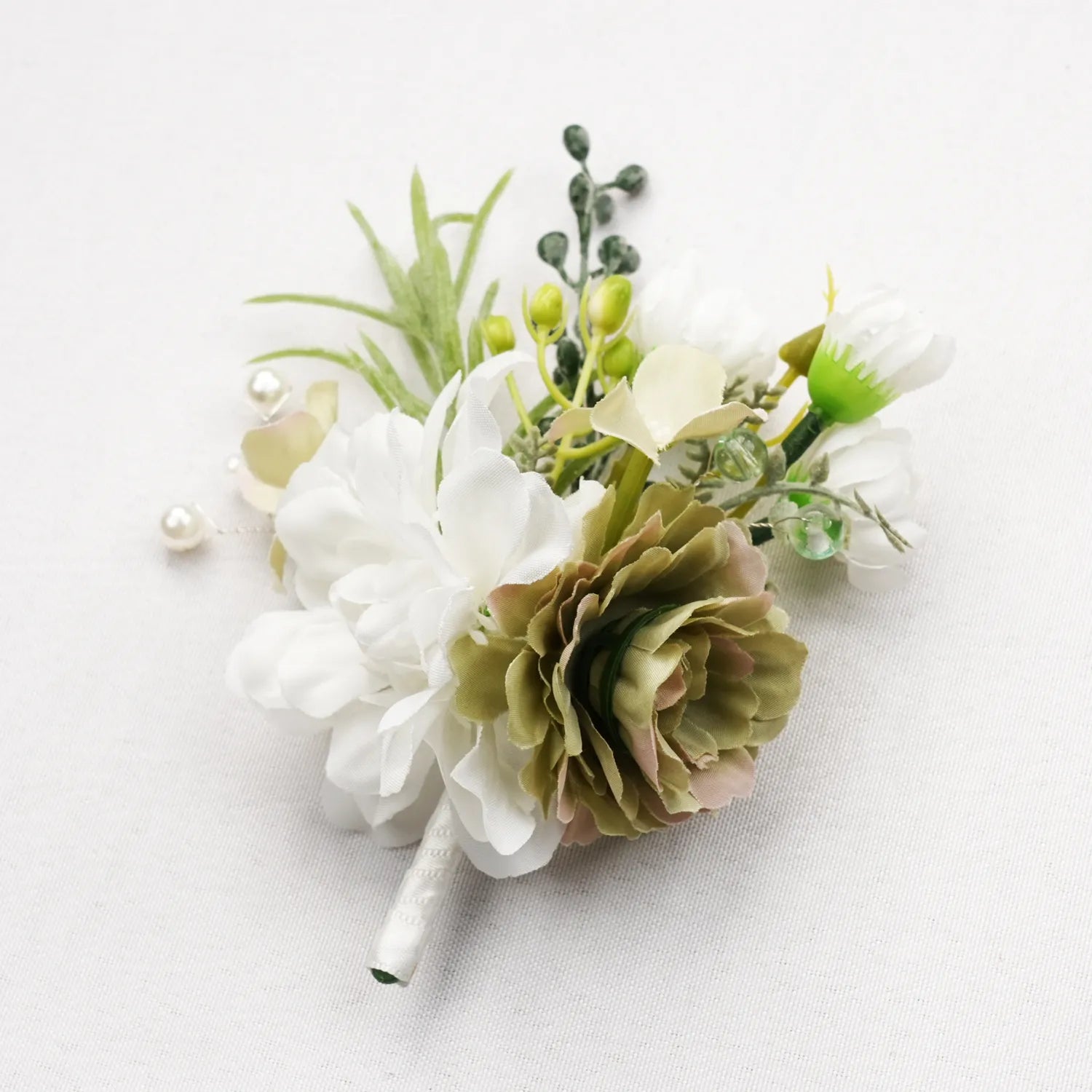 Uflower Boutonnieres in Green White MG80008-03*6